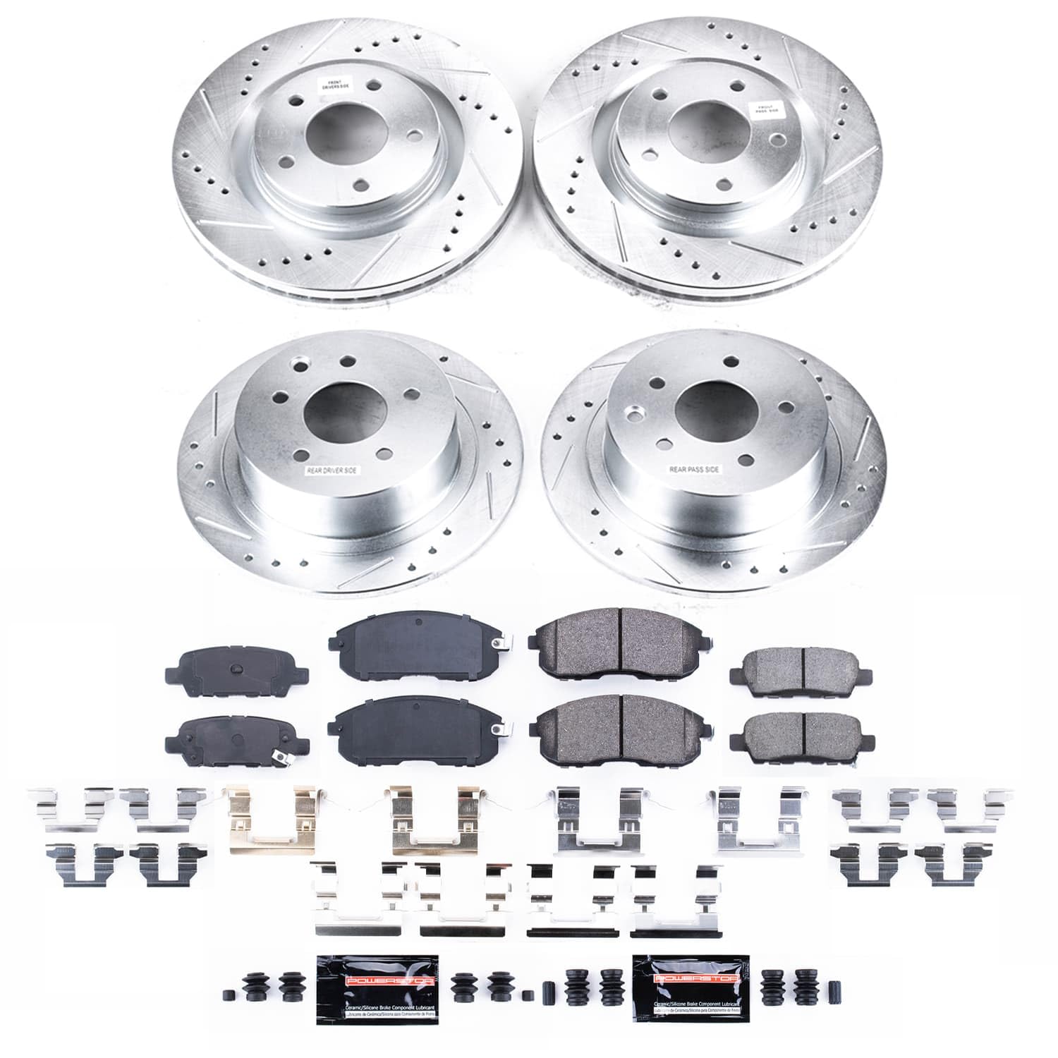 Power Stop K9141 Z23 Carbon-Fiber Ceramic Brake Pads and Front and Rear Drilled and Slotted Rotors Brake Kit For Nissan Juke 2011-2017 [Application Specific]