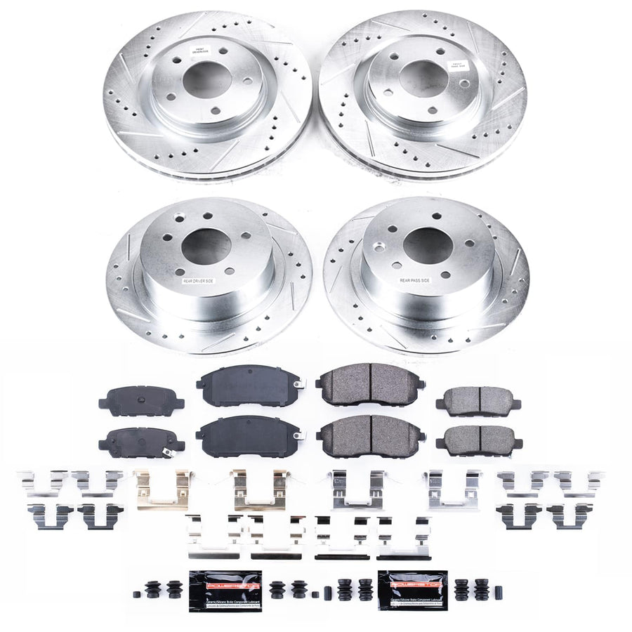 Power Stop K9141 Z23 Carbon-Fiber Ceramic Brake Pads and Front and Rear Drilled and Slotted Rotors Brake Kit For Nissan Juke 2011-2017 [Application Specific]
