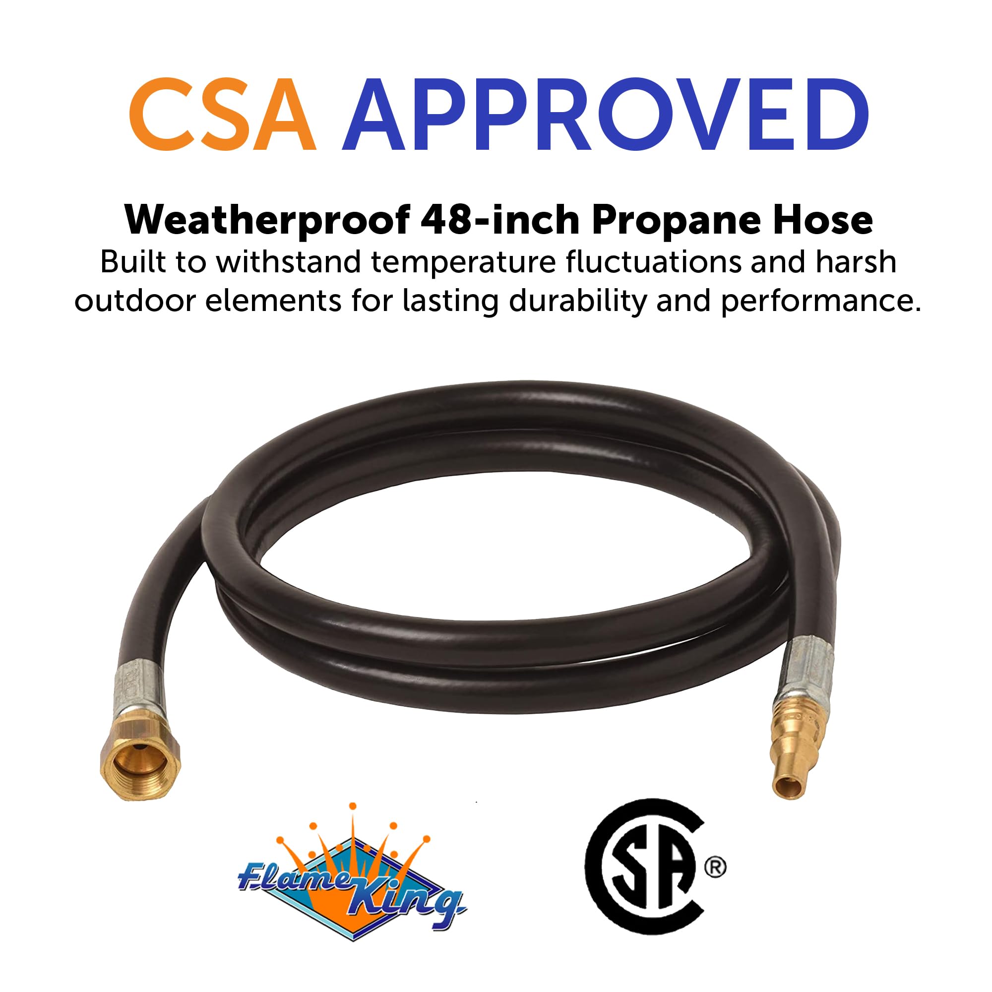 48-inch Flame King Propane Thermo Plastic Hose Assembly, 1/4" Male Quick Disconnect Plug × 3/8" Female Flare Swivel, with 1/4" ID Hose for RV, Van, and Trailer