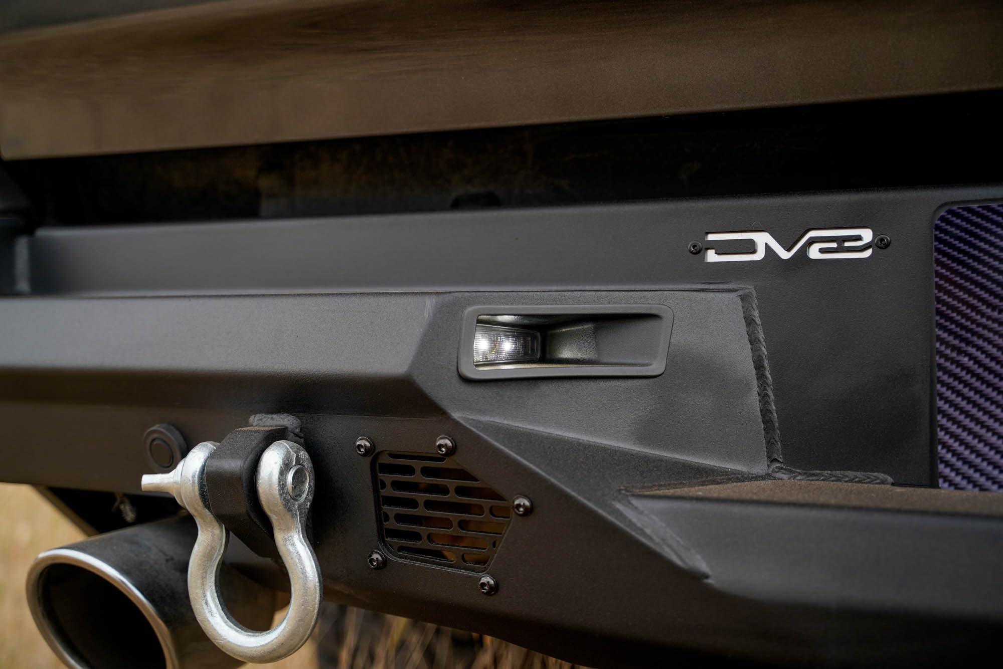 DV8 Offroad Rear Bumper Spec Series Compatible with 2019-2024 Ram 1500 Single and Dual Exhaust Models | Mount two 3" Pod Lights | Recovery Points | Fully Bolt-On | Powder Coated Finish