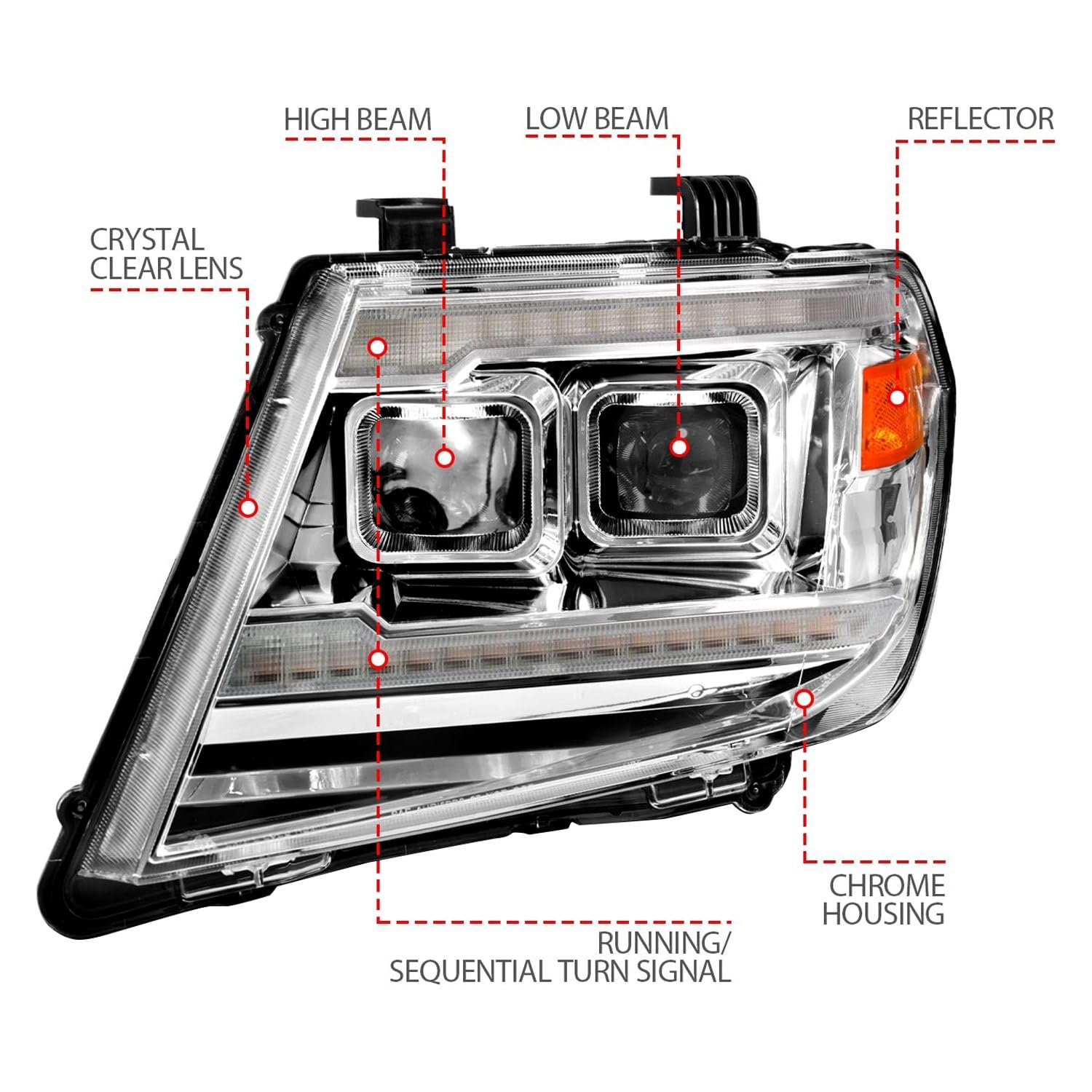 Chrome ANZO Projector Headlights With Sequential LED DRL