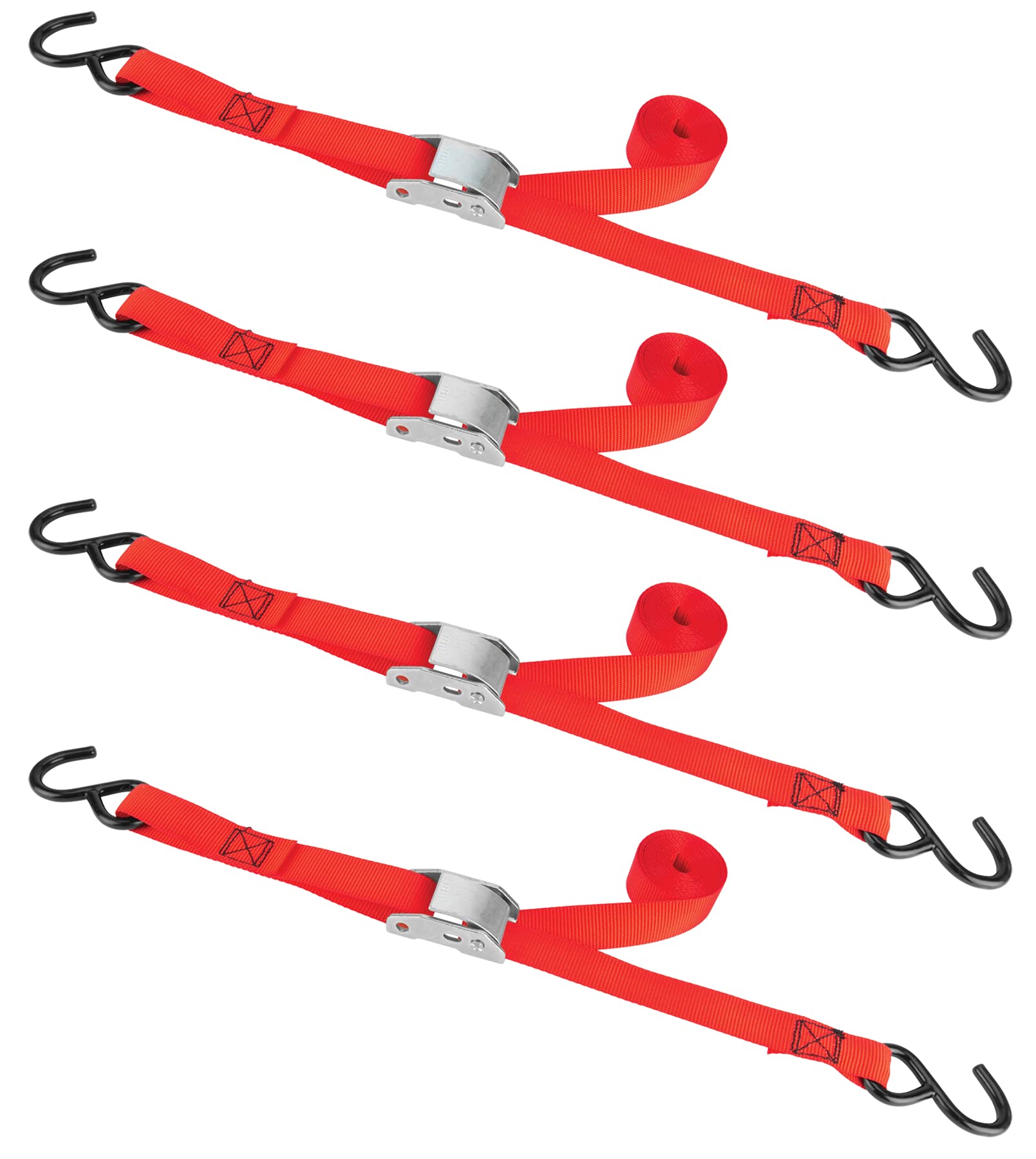 W1846 Performance Tool 10-Foot Polyester Webbing with 300 Lbs Load Limit, Pull Tight by Hand, Vinyl Coated Steel Hooks, Light Duty, Red, 4-Pack