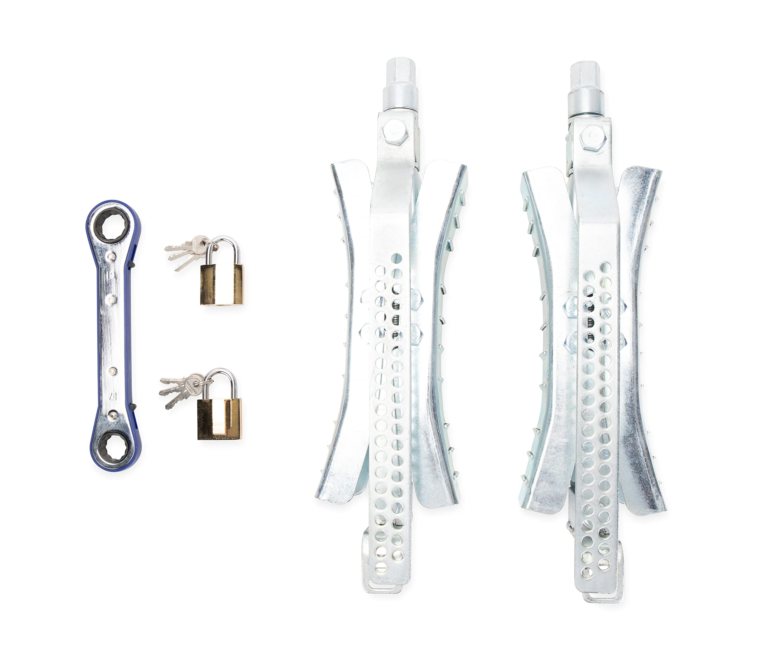 Eaz-Lift Camco 10-Inch Metal Wheel Stop with Wrench and Lock for RVs - Fit a Tire Spacing 3 to 10-inches - 2-Pack (44661)