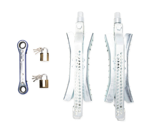 Eaz-Lift Camco 10-Inch Metal Wheel Stop with Wrench and Lock for RVs - Fit a Tire Spacing 3 to 10-inches - 2-Pack (44661)