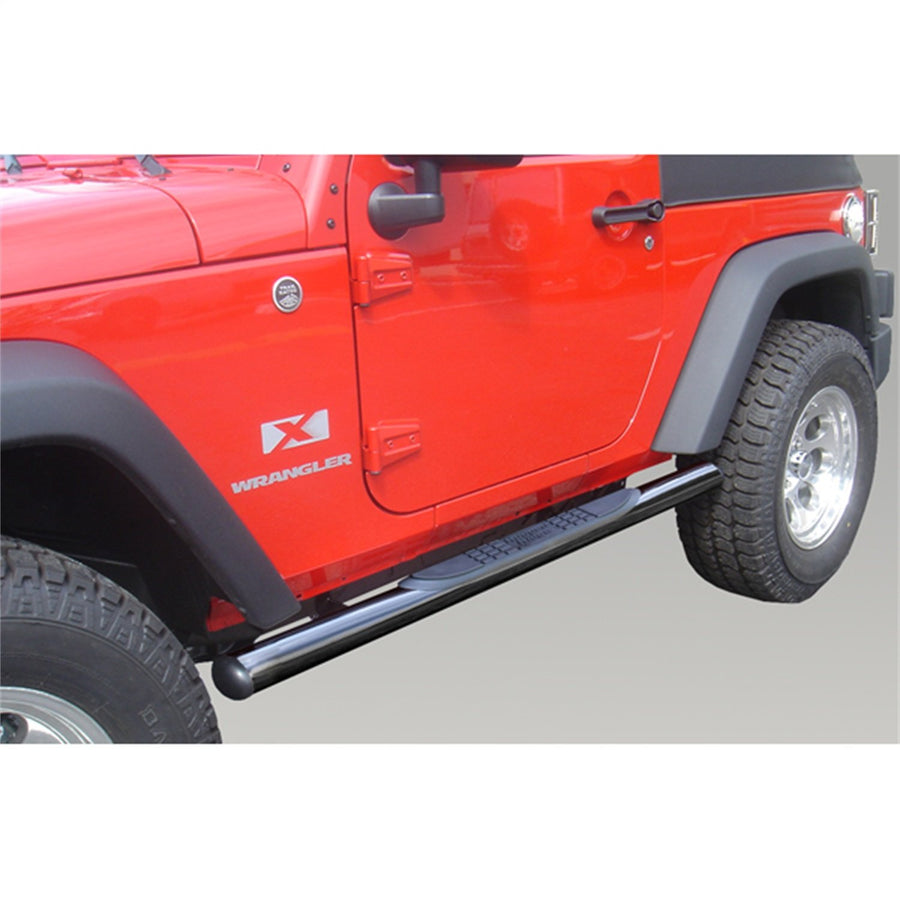 Tube Side Step Kit Rugged Ridge 11590.05, Round, 3 Inch, Black; 07-18 Jeep Wrangler JK