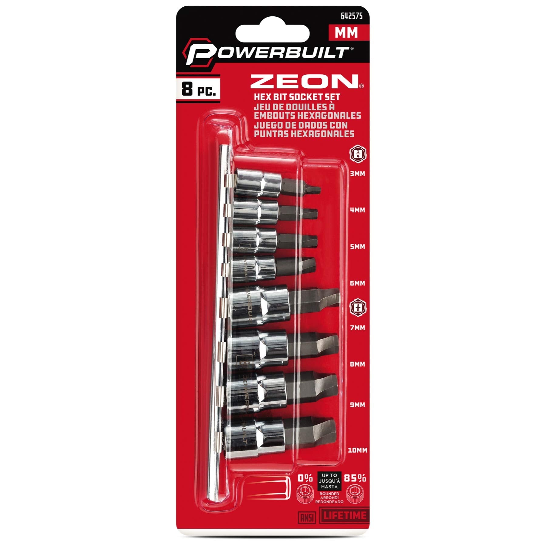 Powerbuilt 8 Piece SAE Hex Bit Socket Set - with use for Damaged Fasteners, Standard, Rusted, Rounded Bolts, Size from 1/8" to 3/8" - 642574