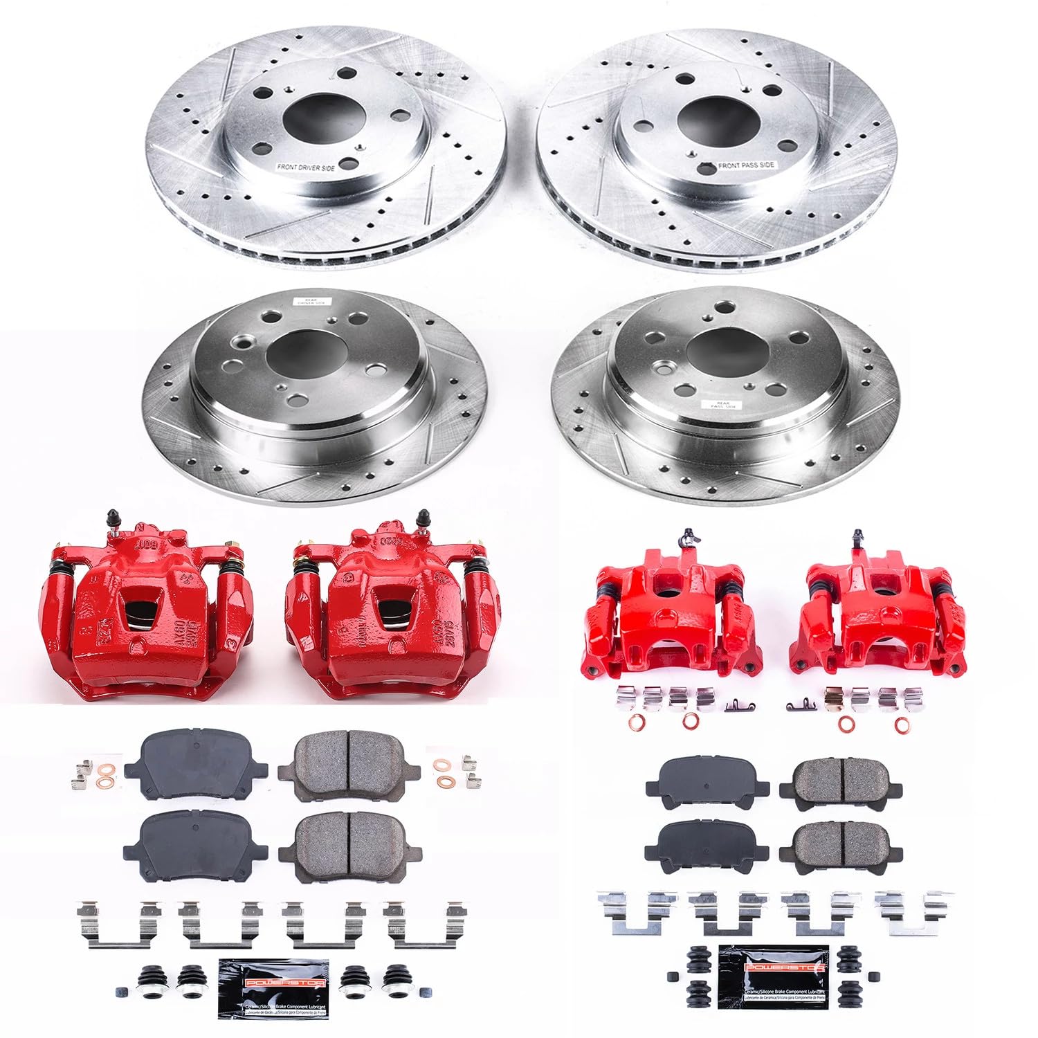 Z23 Evolution Power Stop KC1060A Front and Rear Brake Caliper Kit-Brake Rotors, Carbon-Fiber Ceramic Brake Pads, Calipers