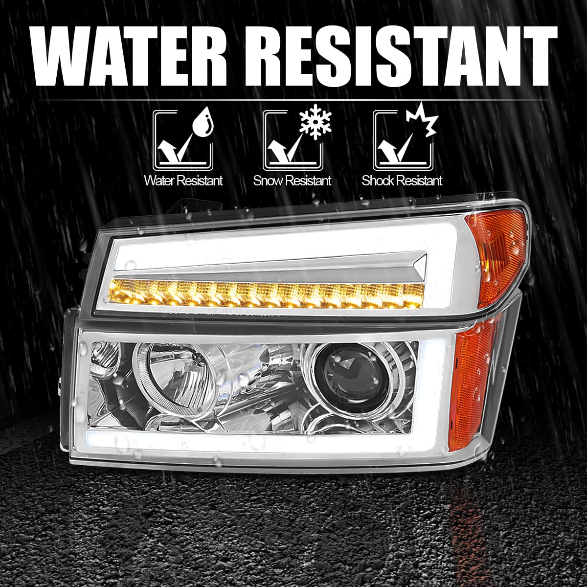 Chrome Projector Headlights SPEC-D TUNING with Sequential LED Turn Signal Light Compatible with 2004-2012 Chevy Colorado, Left + Right Pair Headlamps Assembly