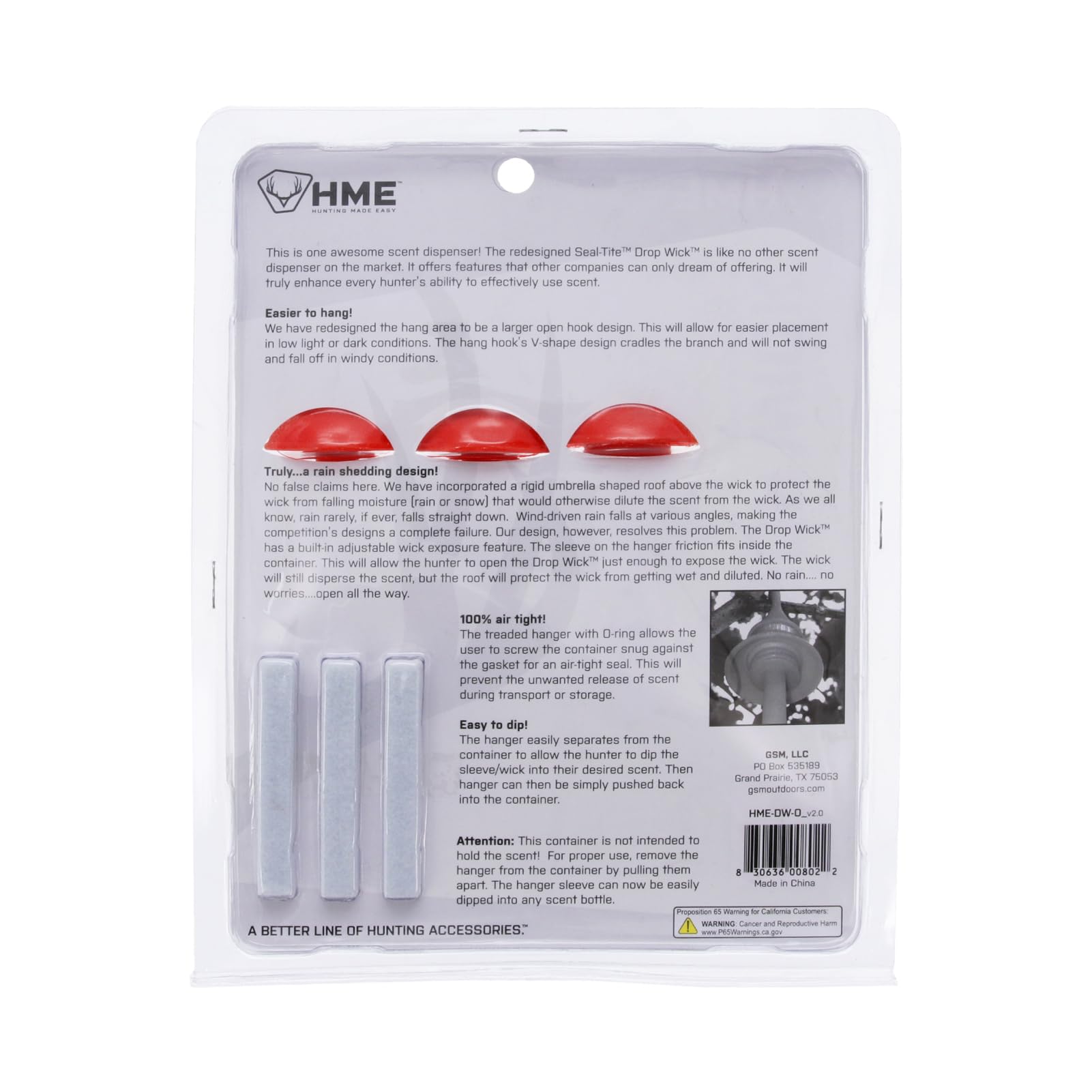 Seal-Tite HME Drop Wick with Replacement Felts (Pack of 3) | Variably-Adjustable Easy-to-Use Air-Tight Scent Dispenser with Rain Protection