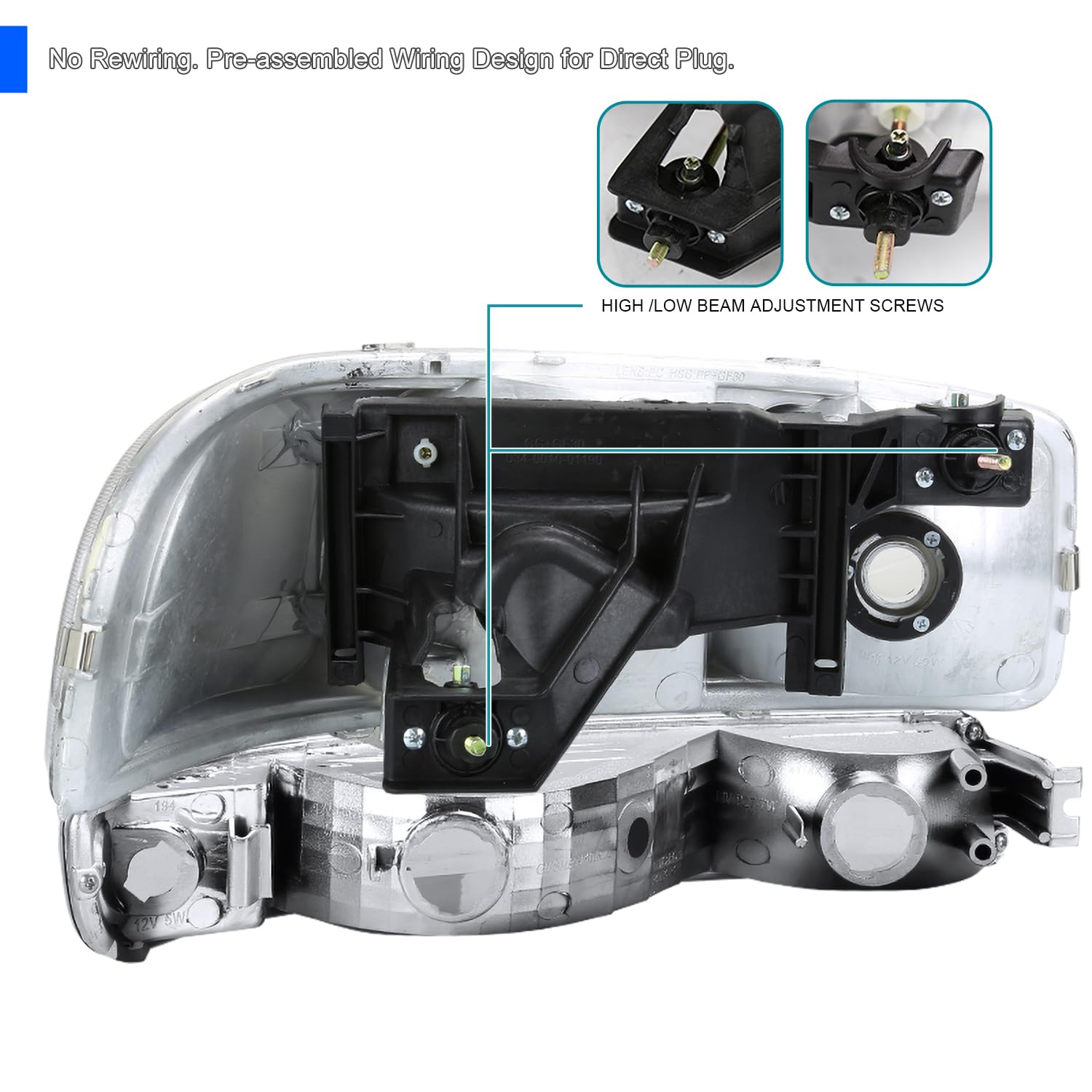 Smoke Headlights + Bumper Lights SPEC-D TUNING Compatible with 1999-2006 GMC Sierra 1500/2500/3500, Left + Right Pair Headlamps Assembly