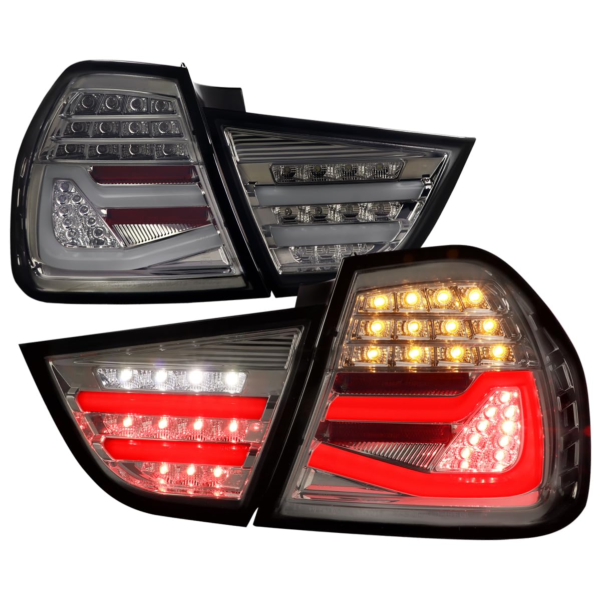Full LED Chrome Smoke Tail Lights SPEC-D TUNING w/Fiber Optic Parking Light S and trip and Sequential Turn Signals Compatible with 2009-2011 BMW E90 3-Series