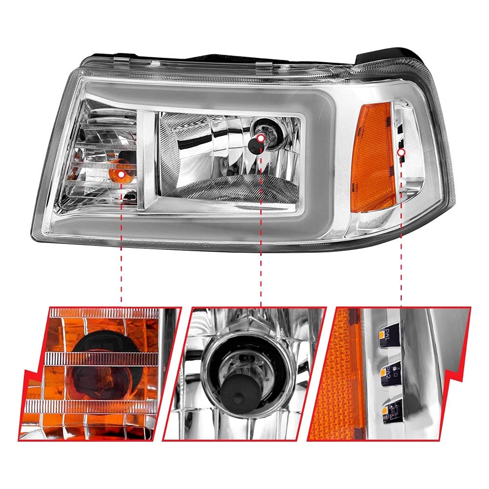 2001-2011 Ford Ranger ANZO (111512) Crystal Headlights w/Light Bar Chrome Housing