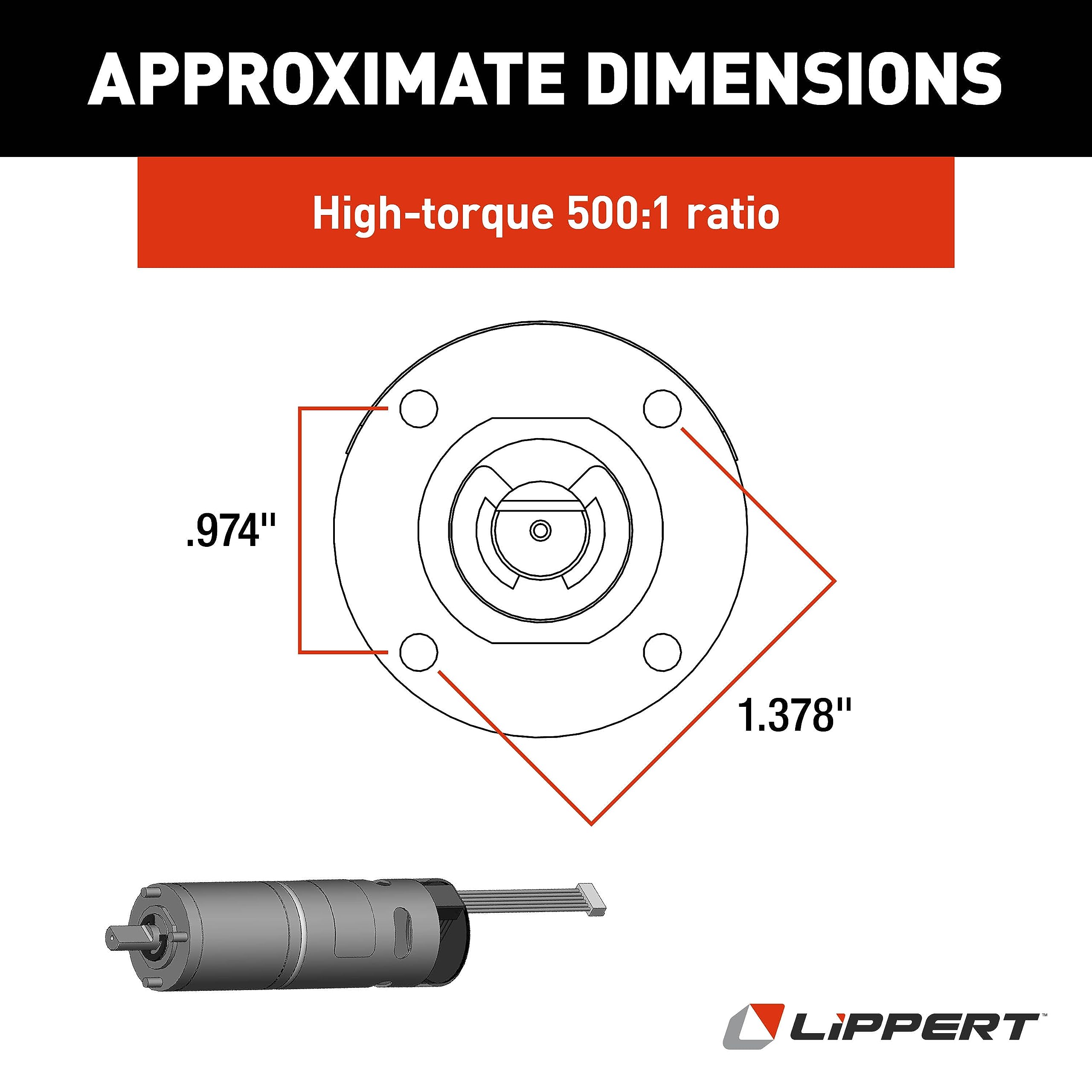 Lippert 500:1 Replacement In-Wall Slide-Out Motor Assembly, High Torque, Replacement motor for In-Wall Slide-Outs, Easy, DIY installation, Exact-Match Component - 287298