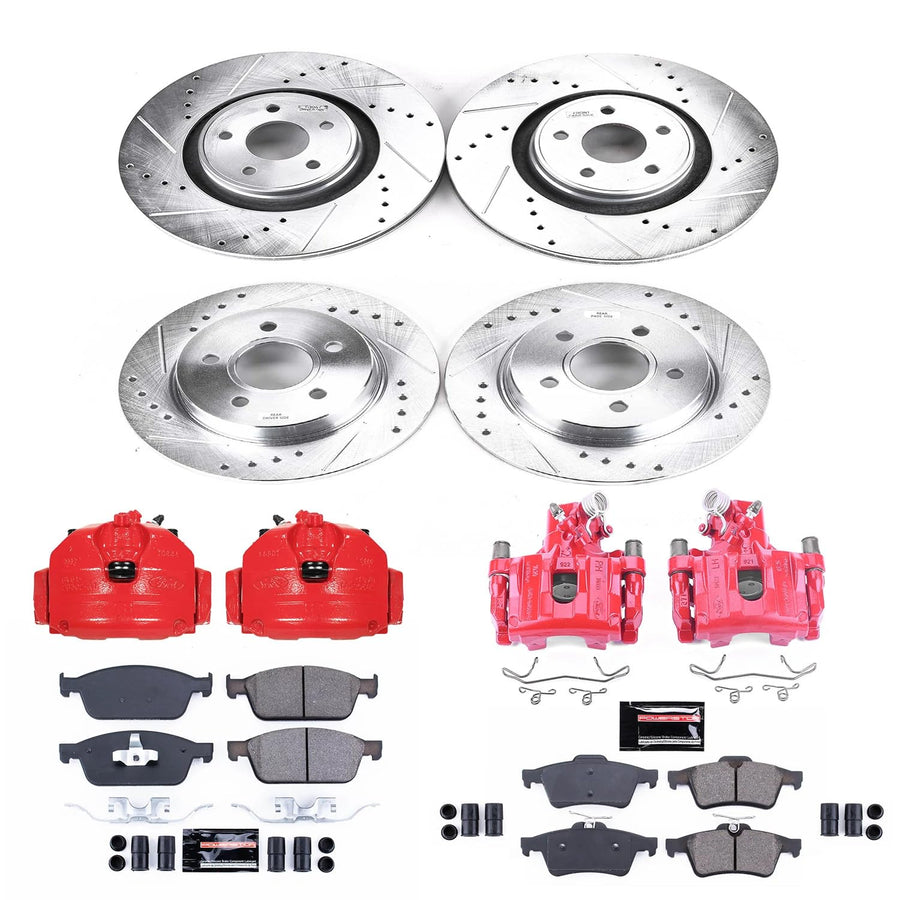 Power Stop Z23 Evolution Front and Rear Caliper Kit-Drilled/Slotted Rotors, Carbon Ceramic Brake Pads & Calipers