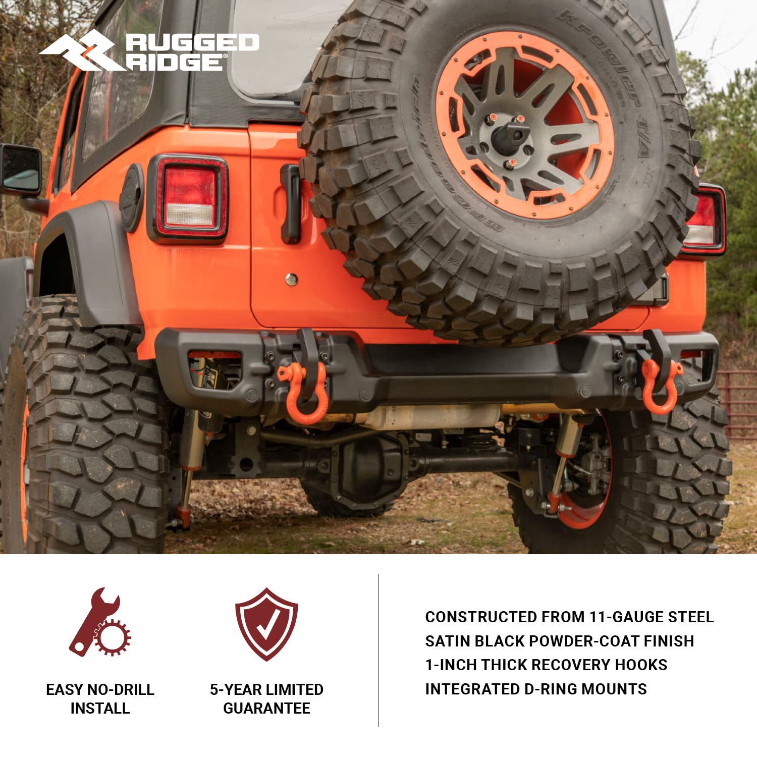 Arcus Rugged Ridge Bumper, Rear for Jeep Wrangler JL | Stubby, Steel, Black | 11549.17 | Fits 2018-2025 Jeep Wrangler JL