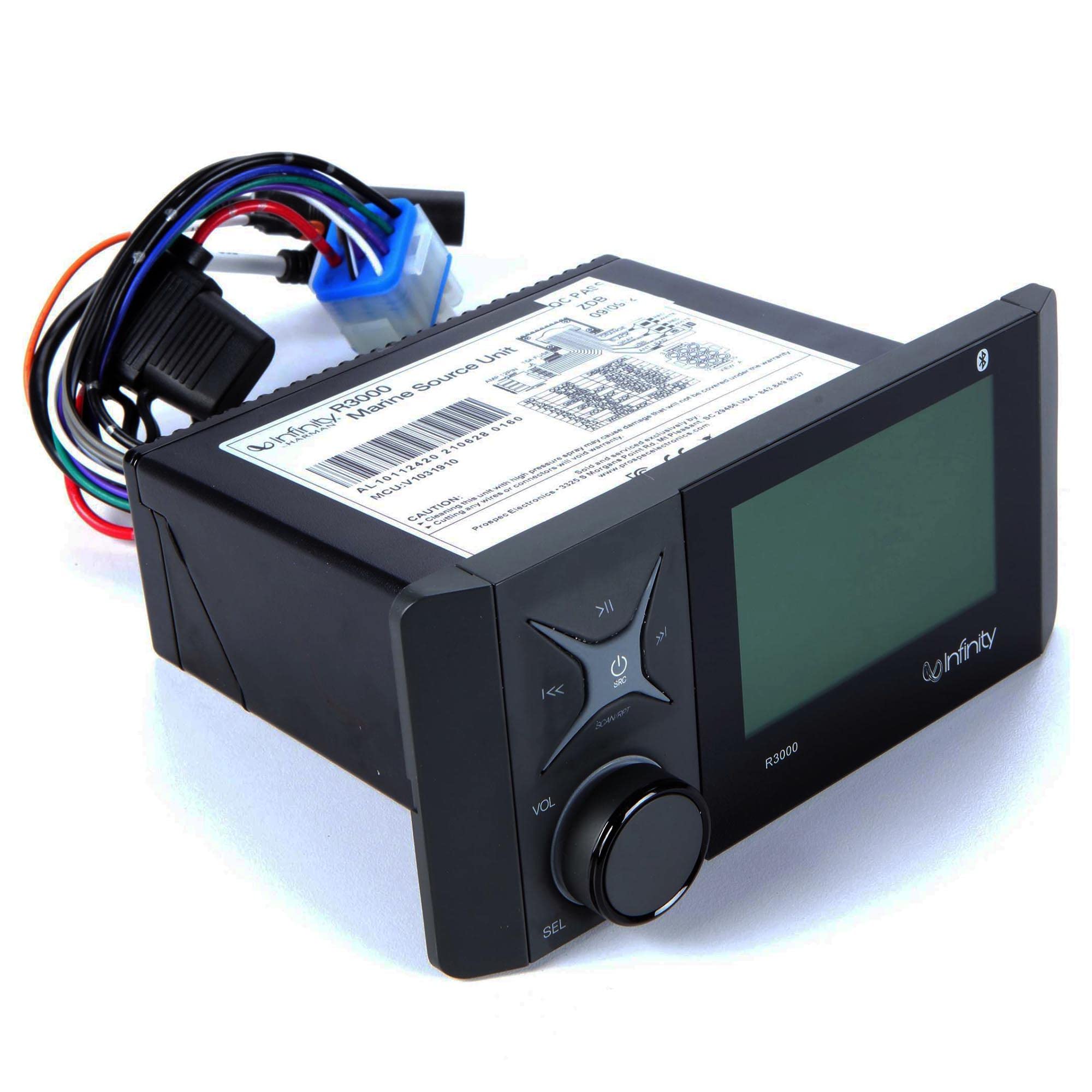 Infinity AM/FM/WB, BT5, Aux in, USB Input, 4" Monochromatic LCD, Rotary, 2 ohm Stable INF3000