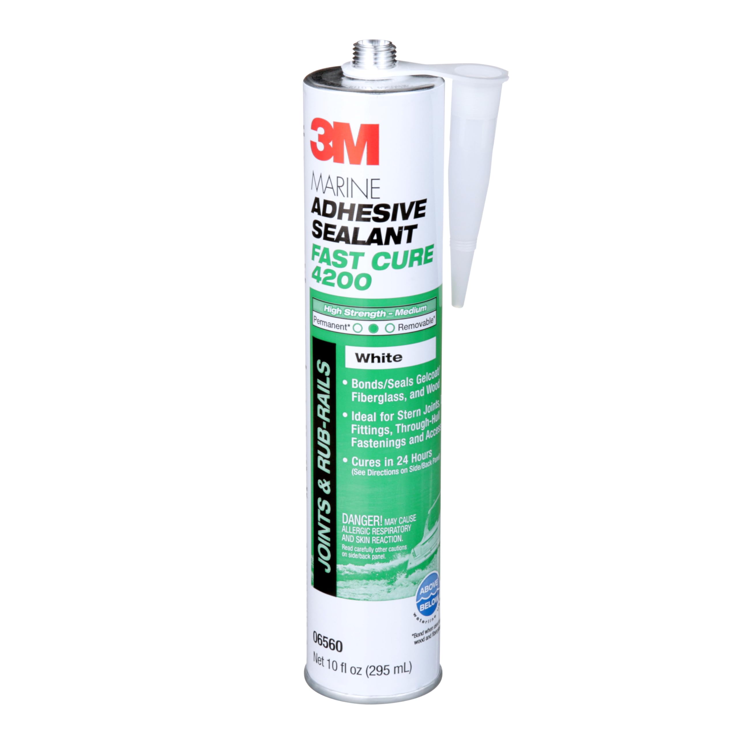 3M Marine Adhesive Sealant 4200 Fast Cure (06560) – Semi-Permanent Flexible Adhesive Sealant for Boats and RVs, White, Flexible Bonds, Underwater-Safe, 295 mL Cartridge