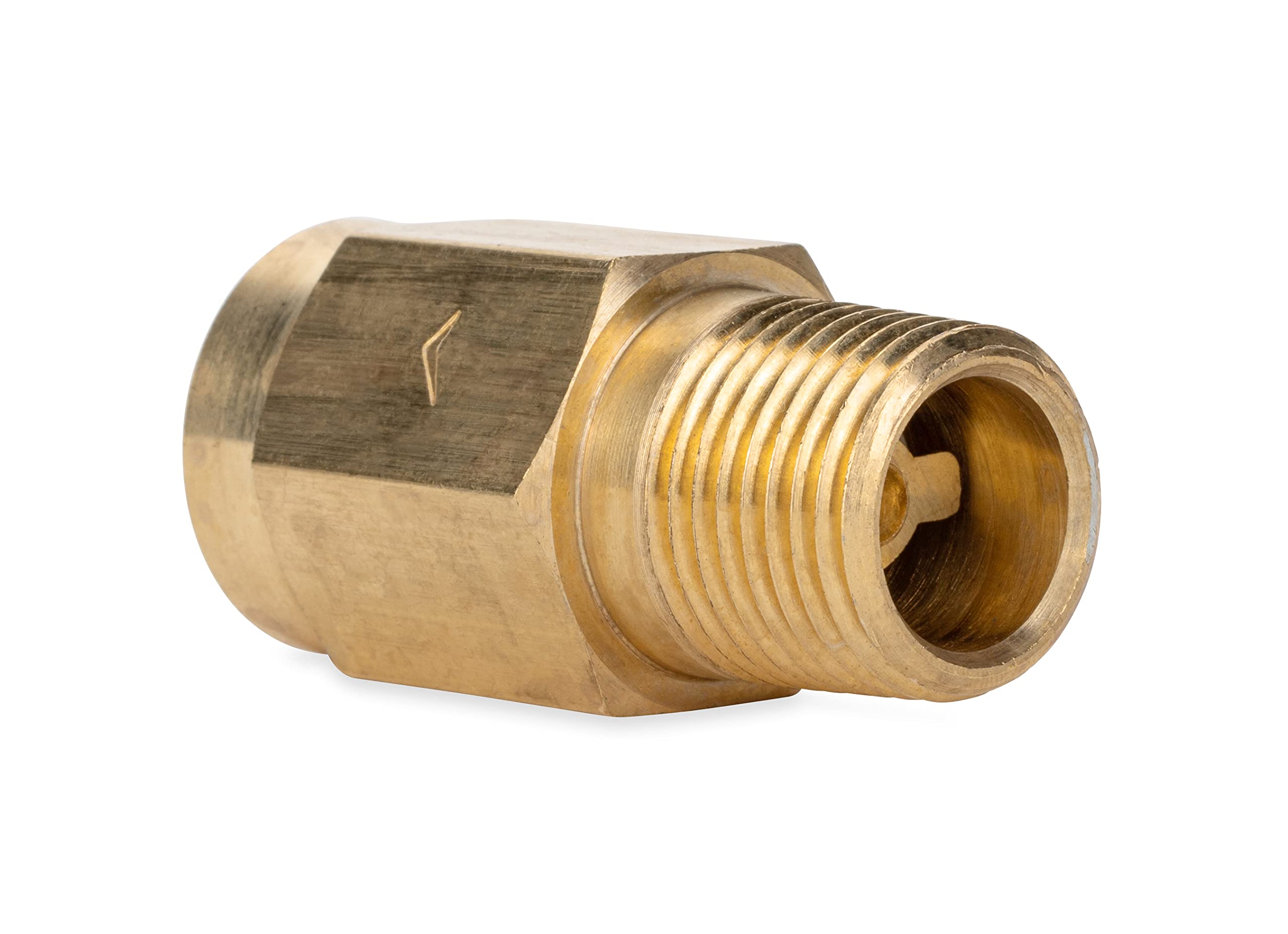 Camco Backflow Preventer RV Water Heater | Features a Heavy-Duty Brass with a Stainless Spring Construction and a 1/2-Inch Male x Female NPT (23303)