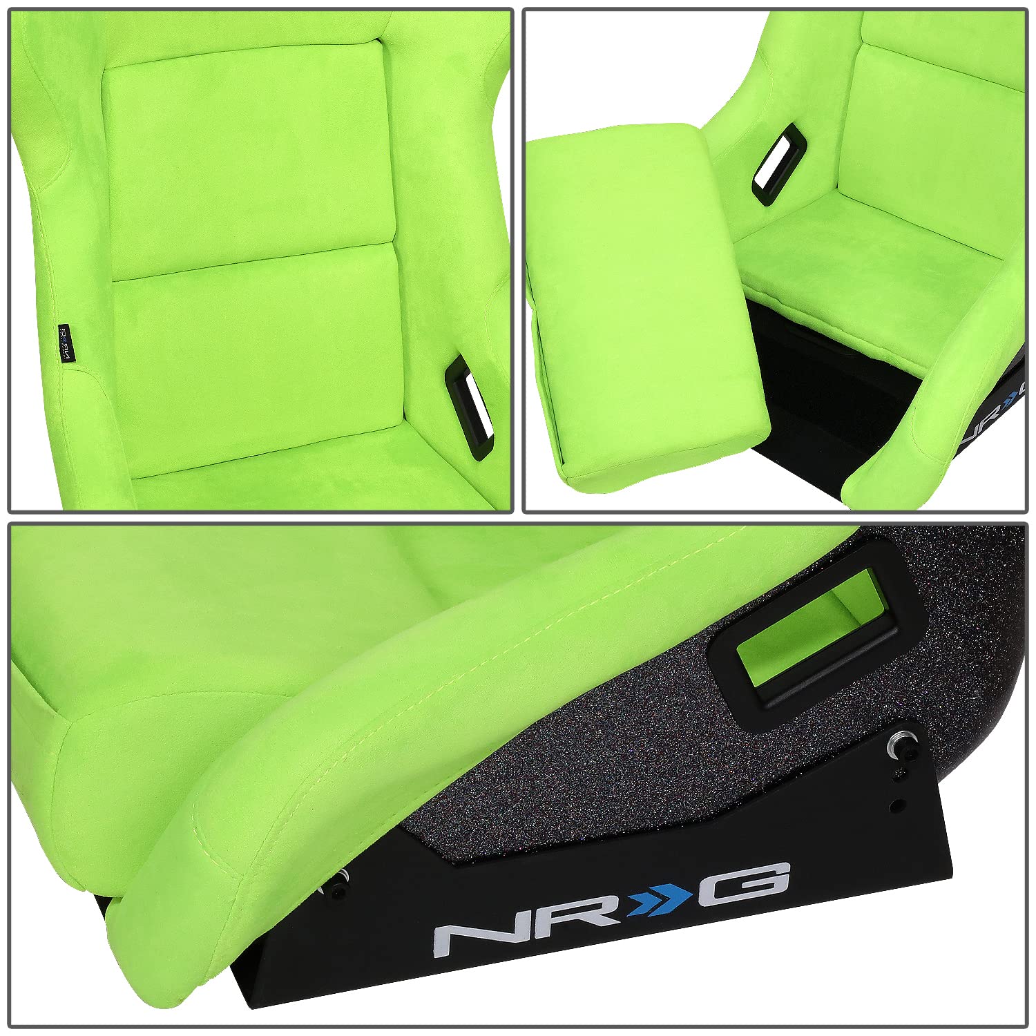 NRG Innovations Universal Fixed Back NRG-FRP-302NG-PRISMA Bucket Racing Seat for 5-Point Harnesses, Size L, Green Alcantara Material, 24" W X 35" H X 18" D