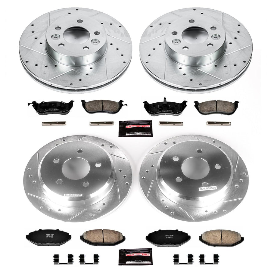 Power Stop K1336 Z23 Carbon Fiber Brake Pads Front and Rear with Drilled & Slotted Brake Rotors Kit For Ford Crown Victoria, Lincoln Town Car, Mercury Grand Marquis [Model Specific]