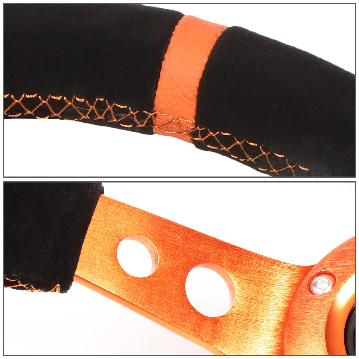 NRG Innovations Reinforced Steering Wheel NRG-RST-006S-OR 350MM Sport Steering Wheel (3" Deep), Black Suede Orange Center Mark with Orange stitching and Orange Center Spoke