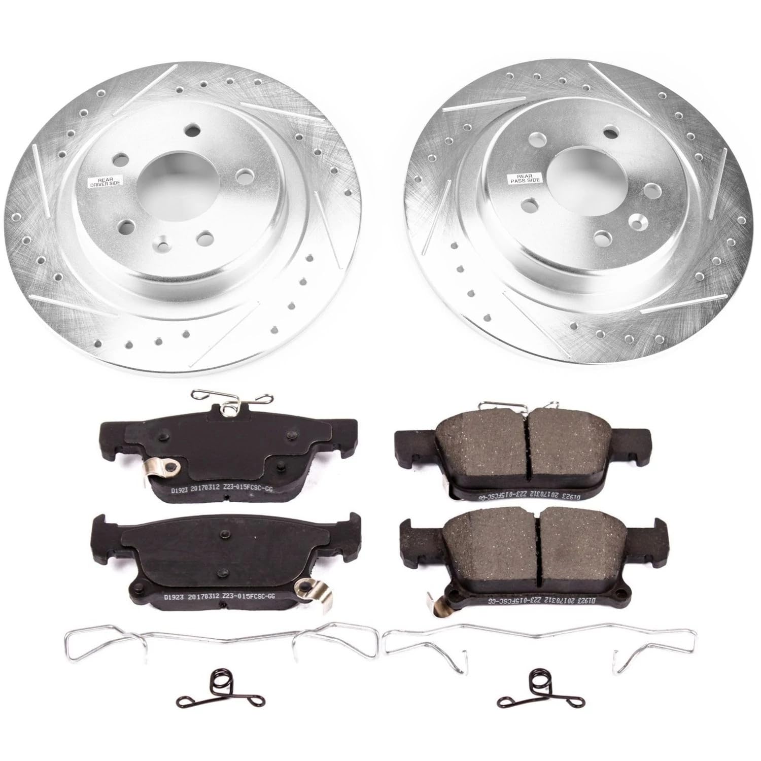 Power Stop K7716 Z23 Carbon Fiber Brake Pads Rear with Drilled & Slotted Brake Rotors Kit For Buick Envision 2016-2018 [Model Specific]
