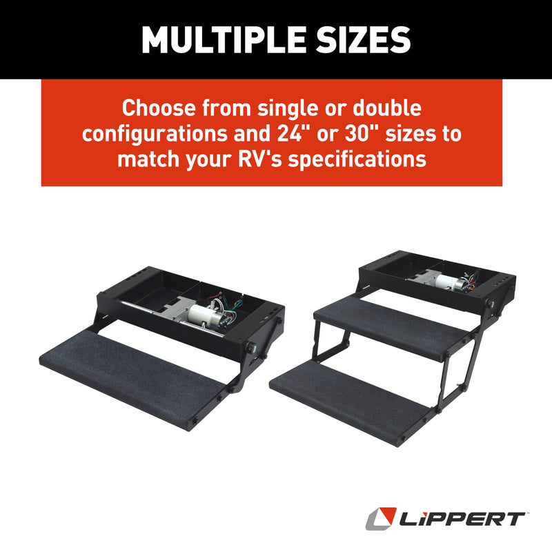 Lippert Components 24" Single Treadlite Power RV Step with Switch and Harness , Black 353542