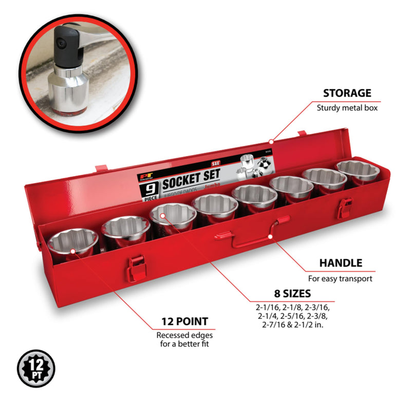 W1179 Performance Tool 9-Piece 3/4-Inch Drive Jumbo Socket Set
