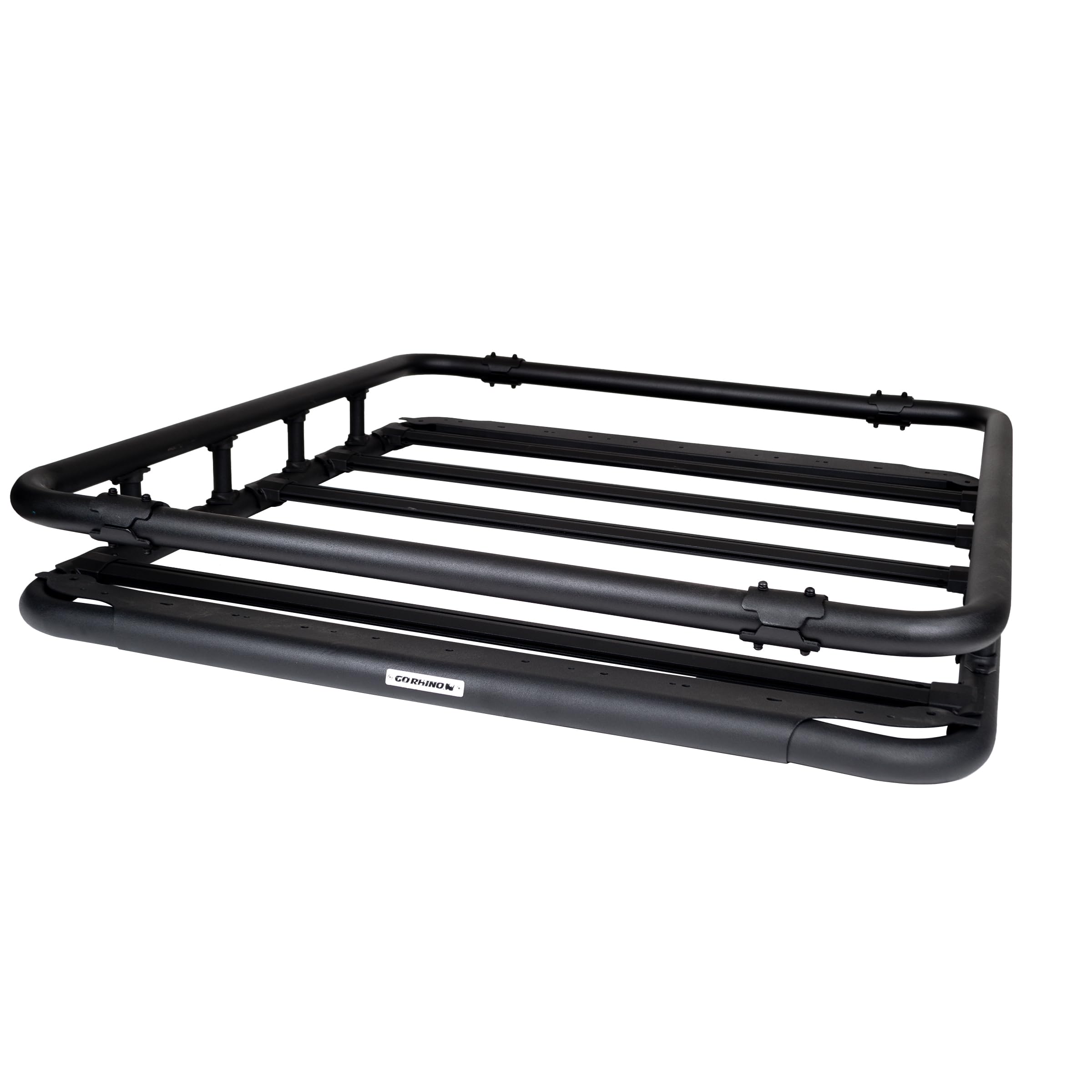 Go Rhino Flat Platform SRM 500 Roof Rack w/Quad-Rail & Clamps | Aluminum, Textured Black, L: 55" x W: 52" | 5935453T | Mounts to Most Cross Bars