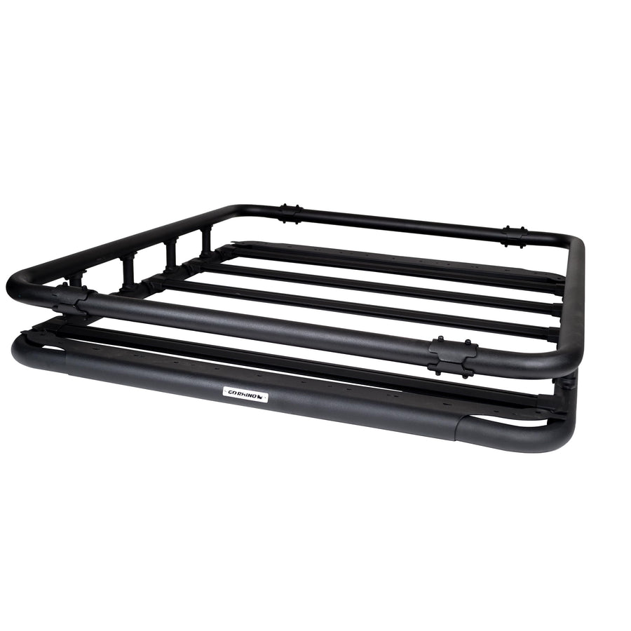 Go Rhino Flat Platform SRM 500 Roof Rack w/Quad-Rail & Clamps | Aluminum, Textured Black, L: 55" x W: 52" | 5935453T | Mounts to Most Cross Bars