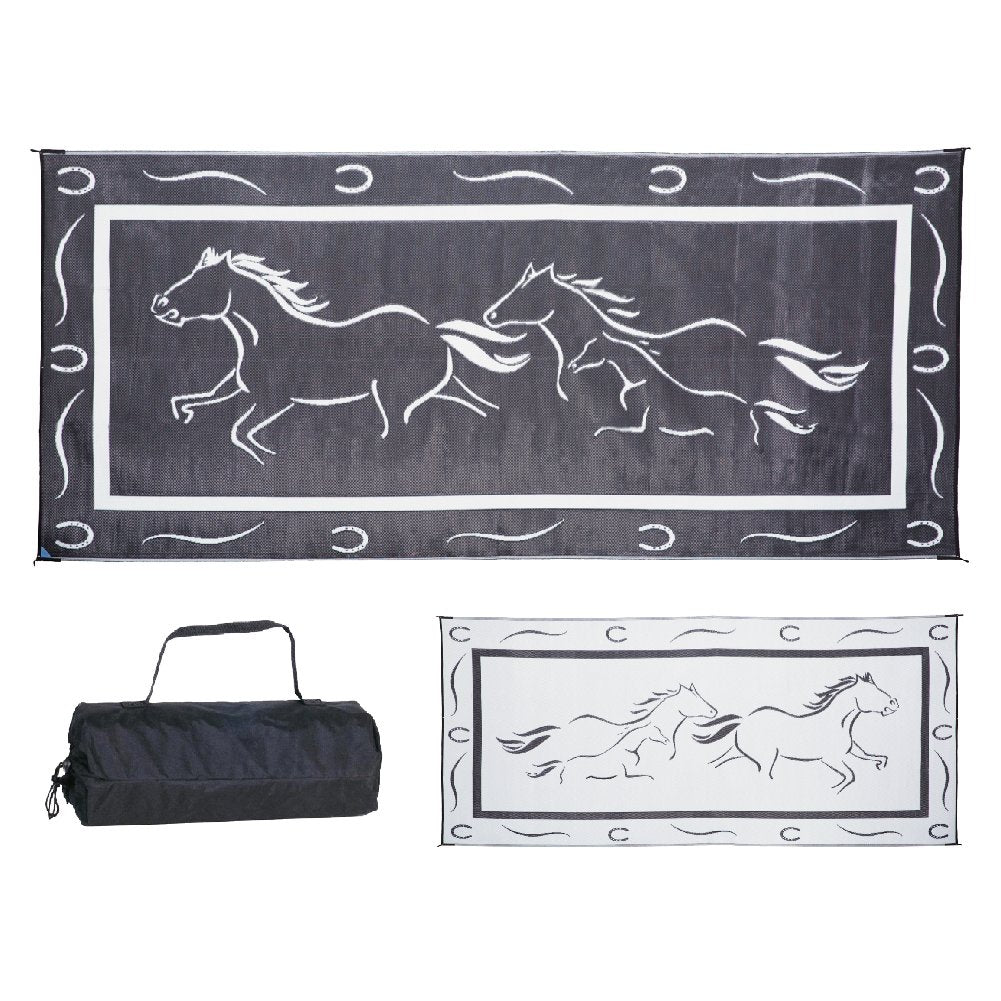 Camping Stylish GH8181 Black/White 8' x 18' Galloping Horses Mat, 1 Pack