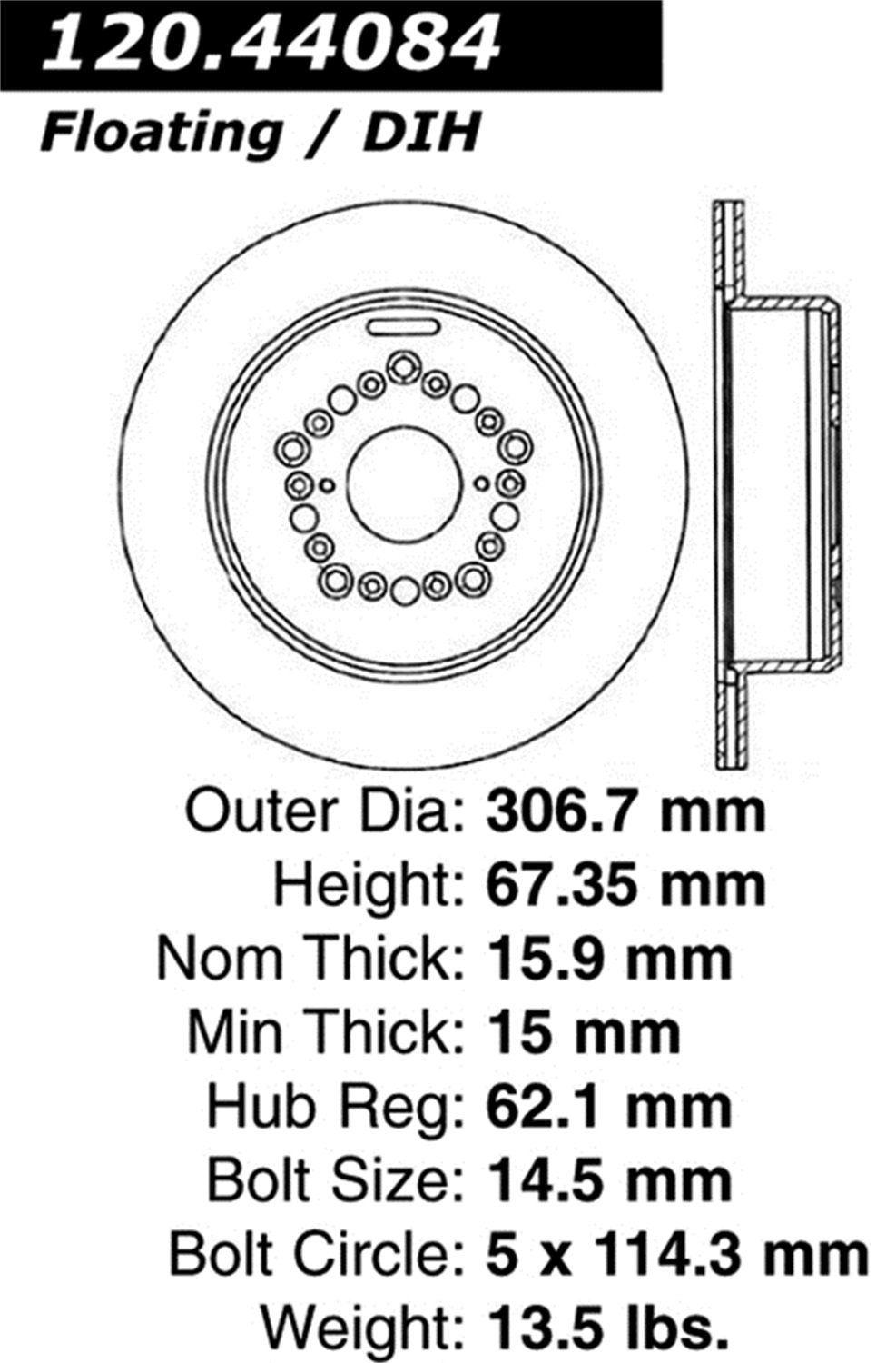 StopTech Sport 128.44084L Cross Drilled Brake Rotor (Rear Left), 1 Pack