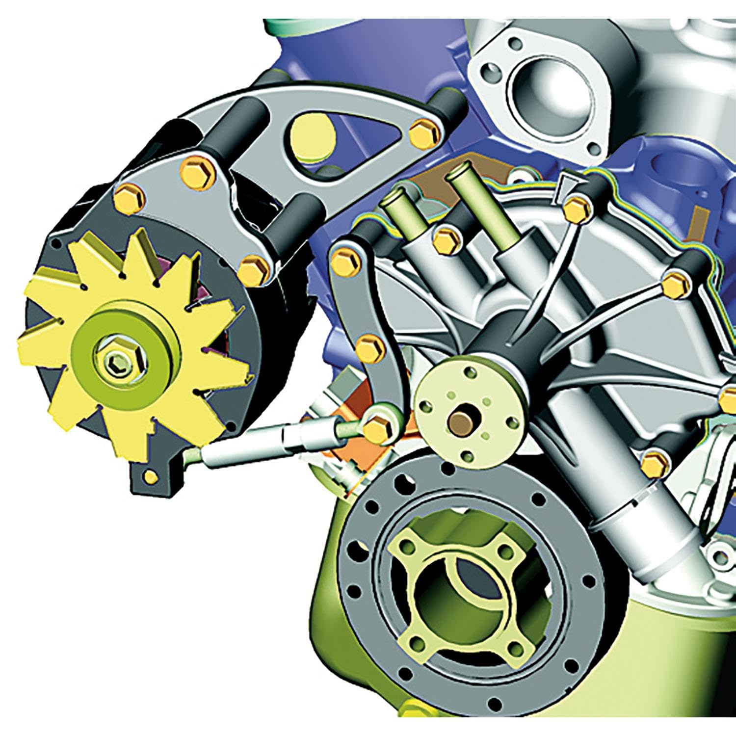 Bracket Powermaster Billet Aluminum Ford SB for Alt w/C/W Pump w/V Belt Pulley & 2 Bolt & 3" MTG. Spool ('79-85 Mustang)