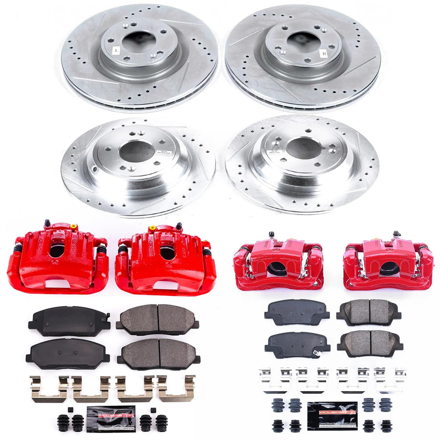 Power Stop Z23 KC5922, Front and Rear Brake Caliper Kit-Drilled/Slotted Brake Rotor, Brake Pads & Calipers For Hyundai Genesis 2009 [Model Specific]