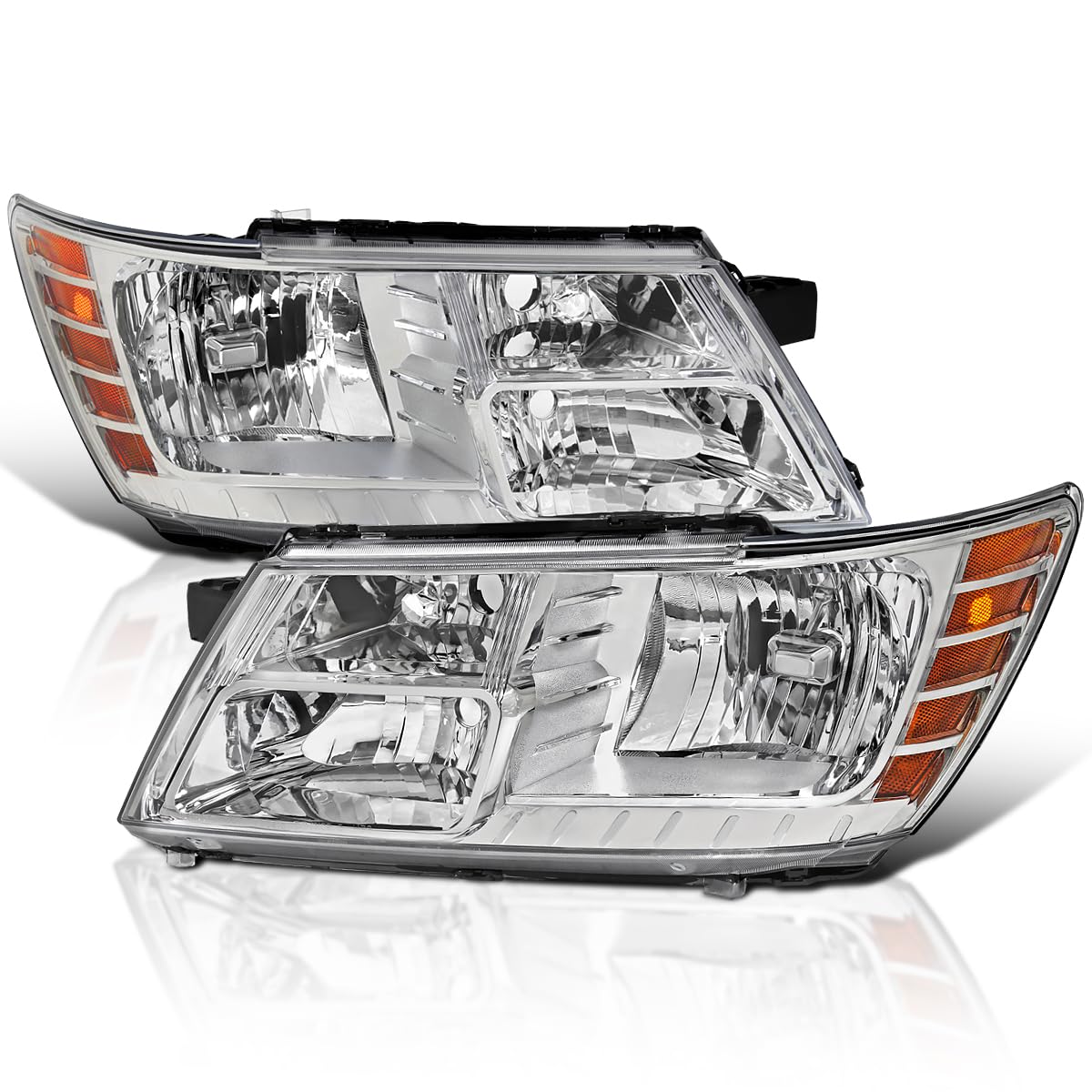 Chrome Headlights SPEC-D TUNING Compatible with 2009-2020 Dodge Journey, Left + Right Pair Headlamps Assembly
