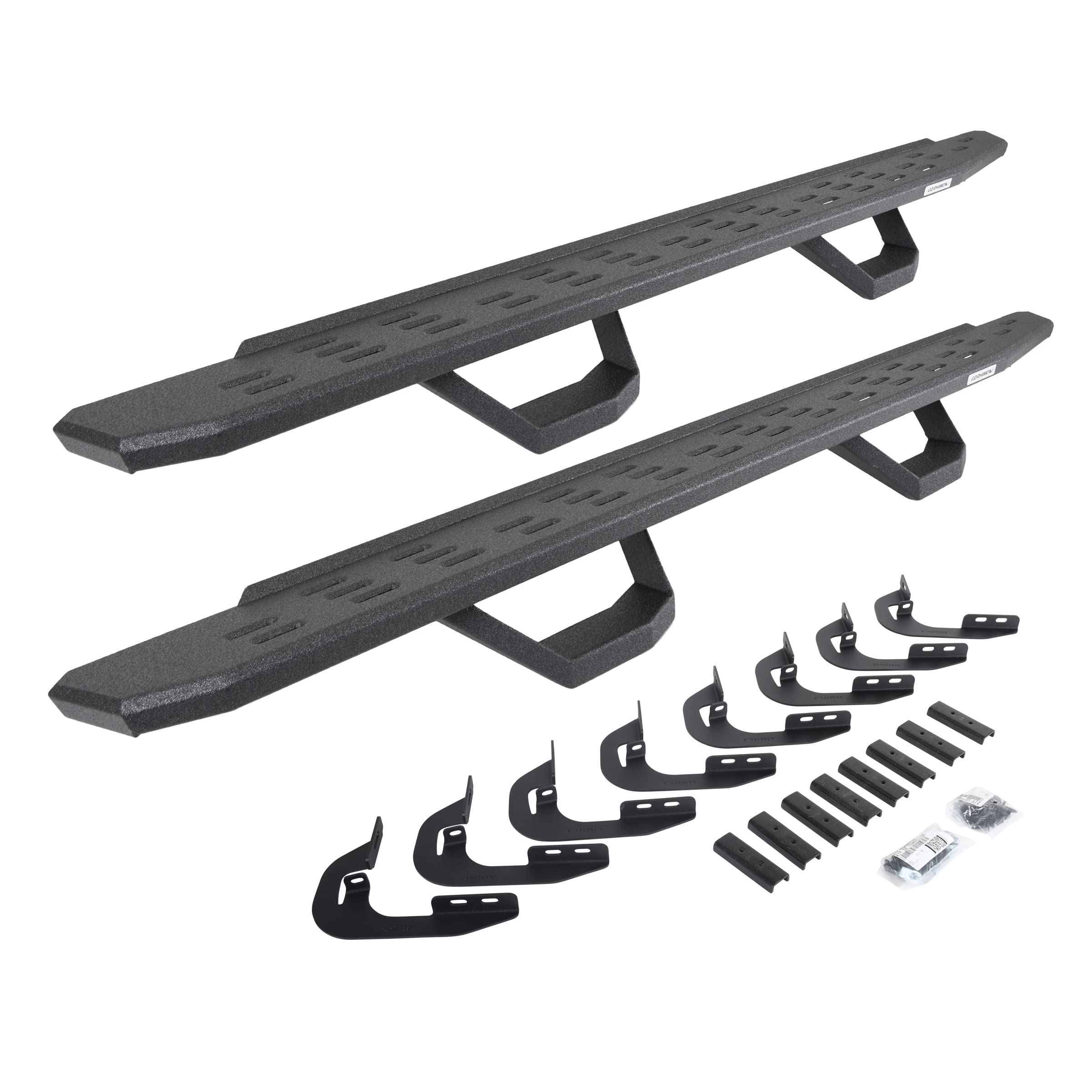 Go Rhino Running Boards RB30, Brackets, & 2 Pair of Drop Steps | Protective Bedliner Coating | 6960588020T | Fits 2014-2018 Chevrolet Silverado/GMC Sierra 1500 Double Cab (See Description)