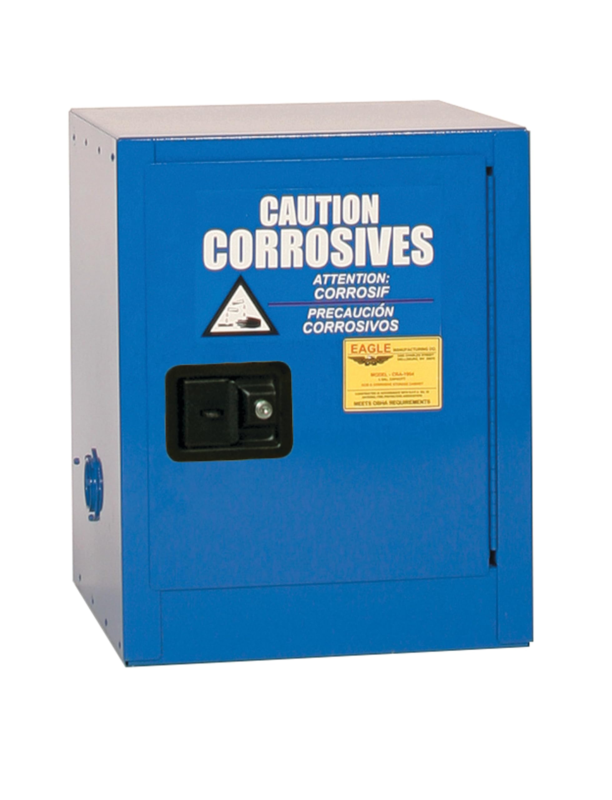 Eagle 4 Gallon Metal Acid and Corrosive Safety Cabinet, 1 Shelf, 1 Door, Self-Close, Made in The USA, Blue, CRA1903X