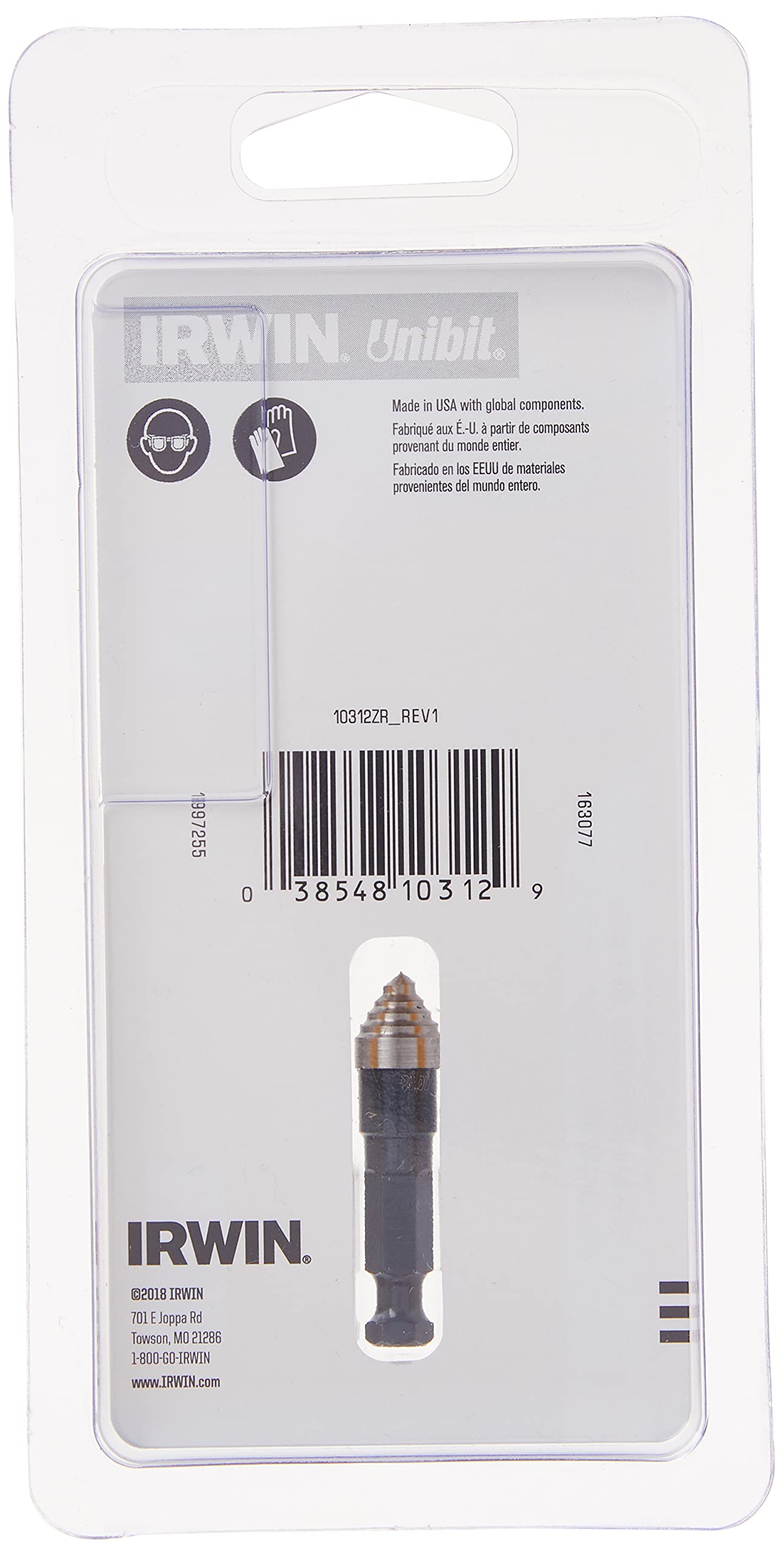 Irwin Tools - Unibit #12 3/8-Inch Step-Drill Bit, 1/4-Inch Shank (10312) Black