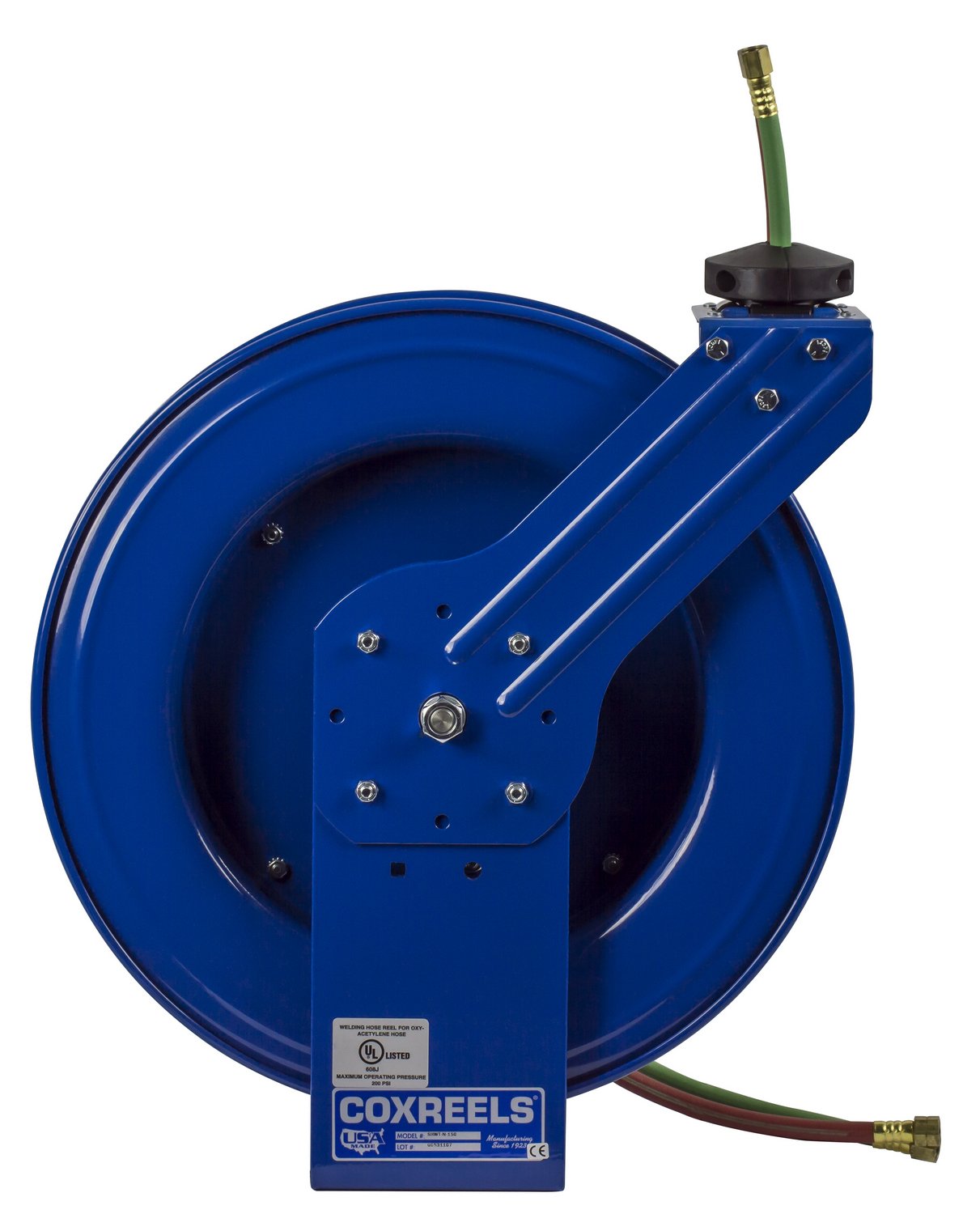 Coxreels Welding Industrial Reel with Oxygen-Acetylene Dual Hose, Model# SHW-N-150, 1/4" Hose ID, Blue, 50' Length