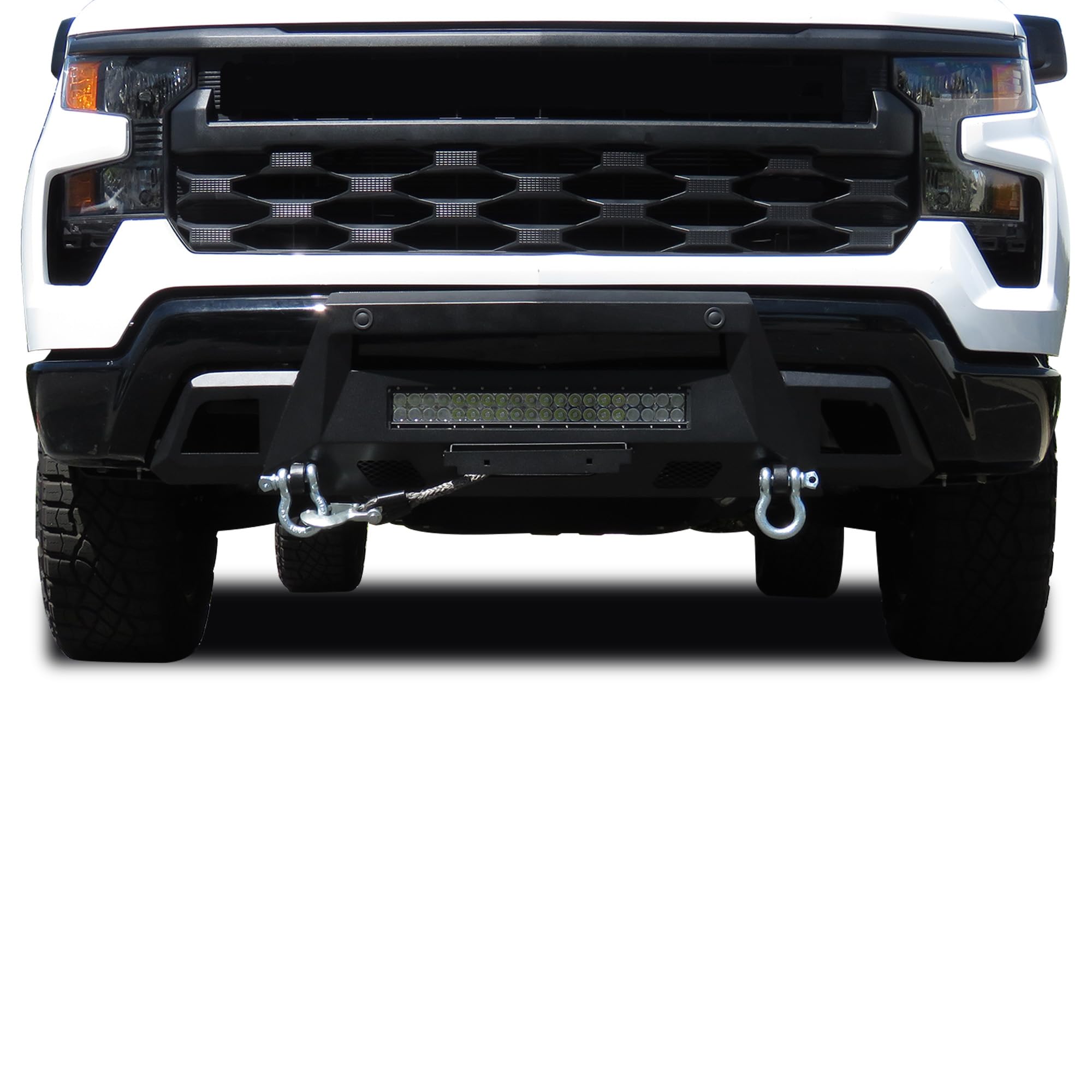 Heavy Duty Black Horse Armour III Front Winch Bumper Kit & Winch Textured Black Compatible with 2022-2024 Chevrolet Silverado 1500-AR3HD06-W12