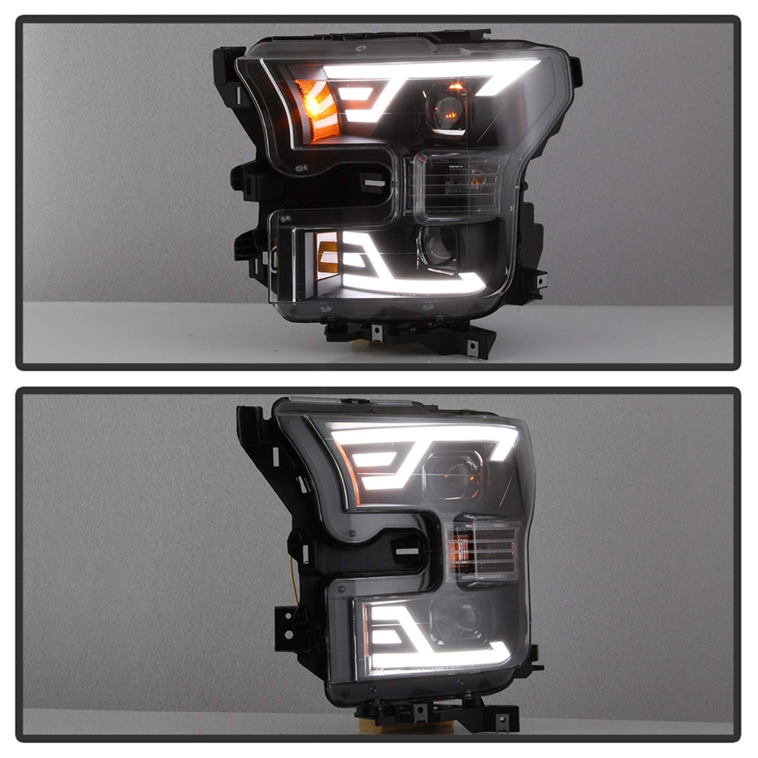 Ford F150 2015-2017 Spyder (Akkon) DRL LED Light Bar Projector Headlights - Black - Low Beam - H7 ; High
