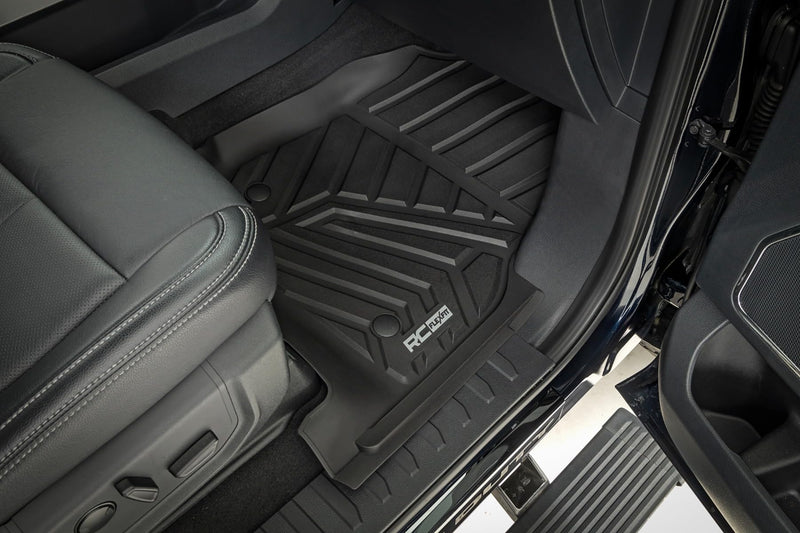 Flex-Fit Rough Country Front Floor Mats for Ford F-250/F-350 Super Duty (2017-2025) Crew Cab - Custom All-Weather Non-Slip TPE Liners w/Spill Saver Lip