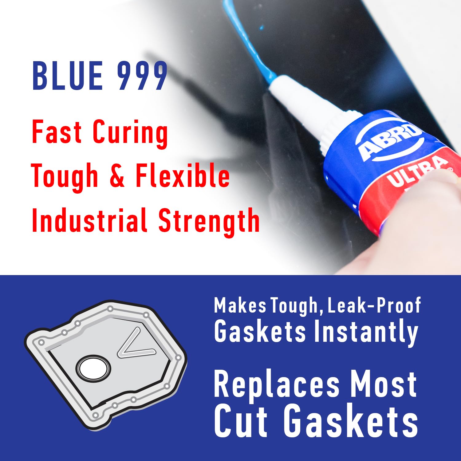 Ultra Plus ABRO 999 RTV Silicone Sealant and Gasket Maker, for Import Engines, Sensor Safe, Non-Corrosive, High Temp Head Gasket Sealer, 650 Degrees F, 3 oz. Tube - Blue