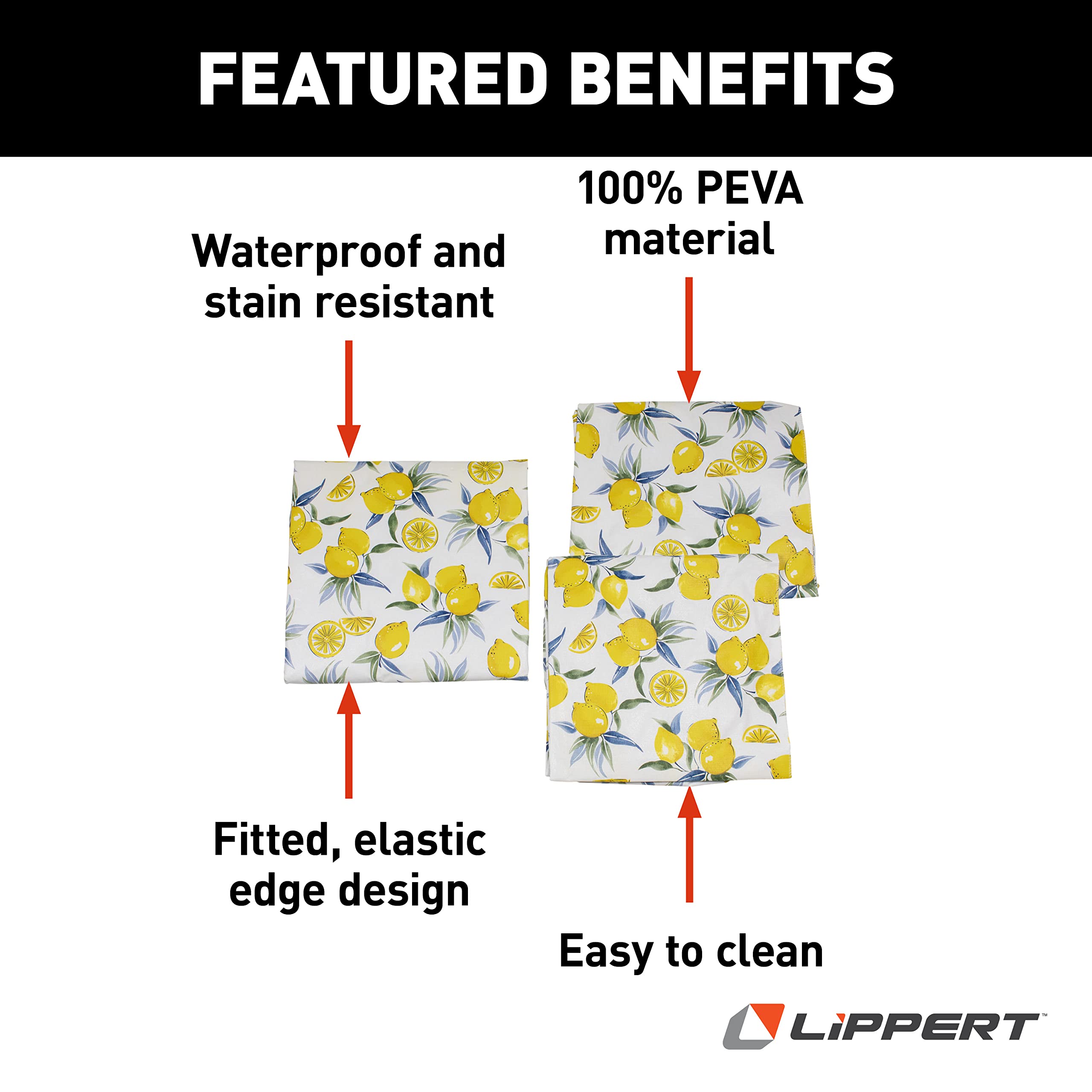 Vinyl Tablecloth Lippert with Bench Covers for Picnic Tables - Lemon Toss, Yellow