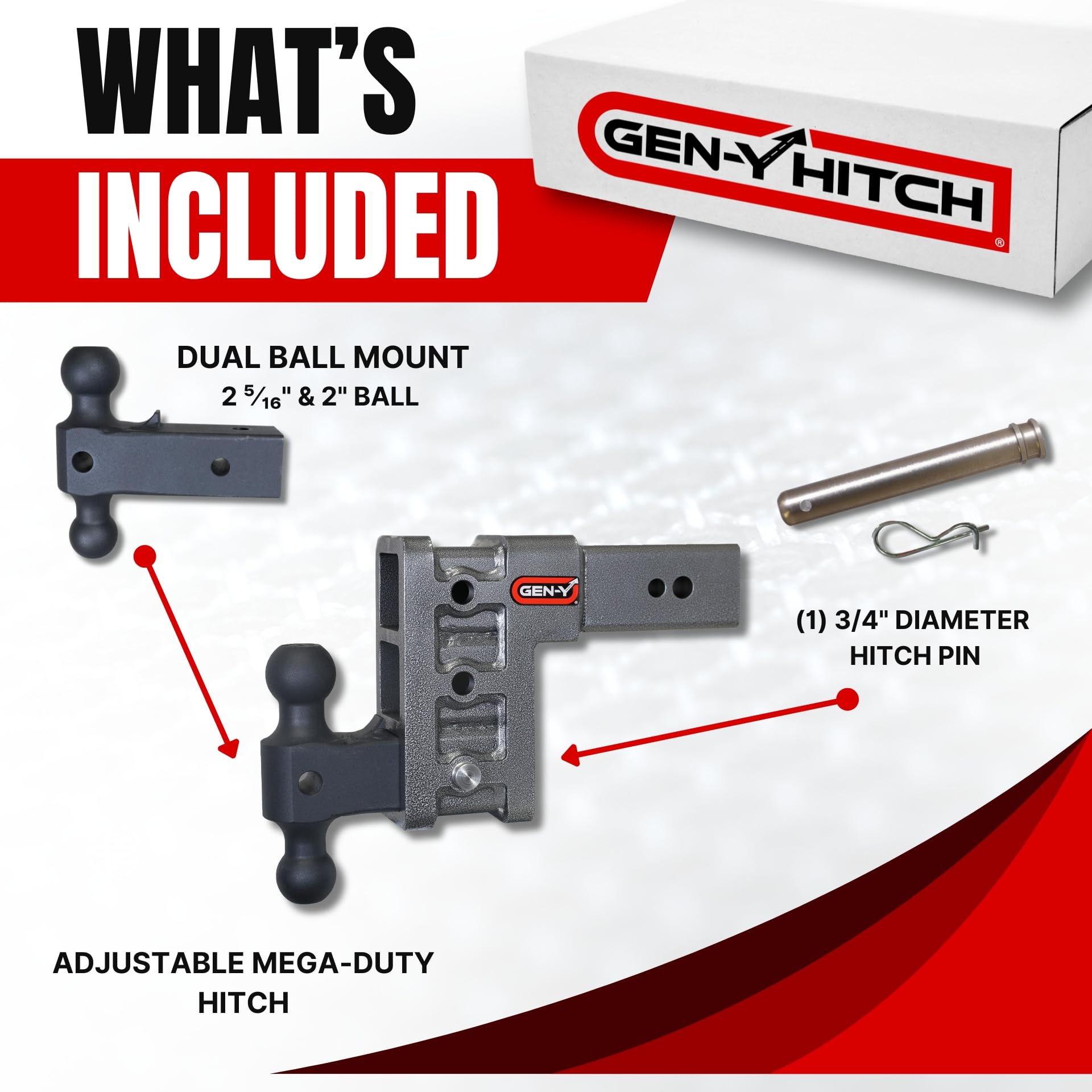 GEN-Y Hitch Tow Hitch - 3" Receiver for 6" Drop/Rise with 3 Adjustable Positions, Includes Dual Ball Mount and Locking Pin, 32,000 lbs Towing Capacity, 3,500 lbs Tongue Weight, Silver