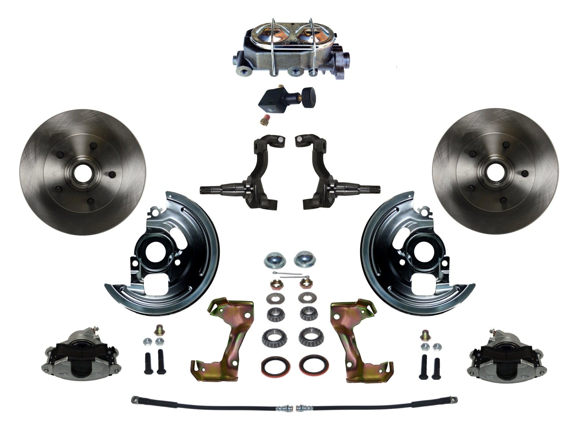 Manual LEED BRAKES Front Disc Brake Conversion Kit With Cast Iron Chrome Top M/C Adjustable Proportioning Valve