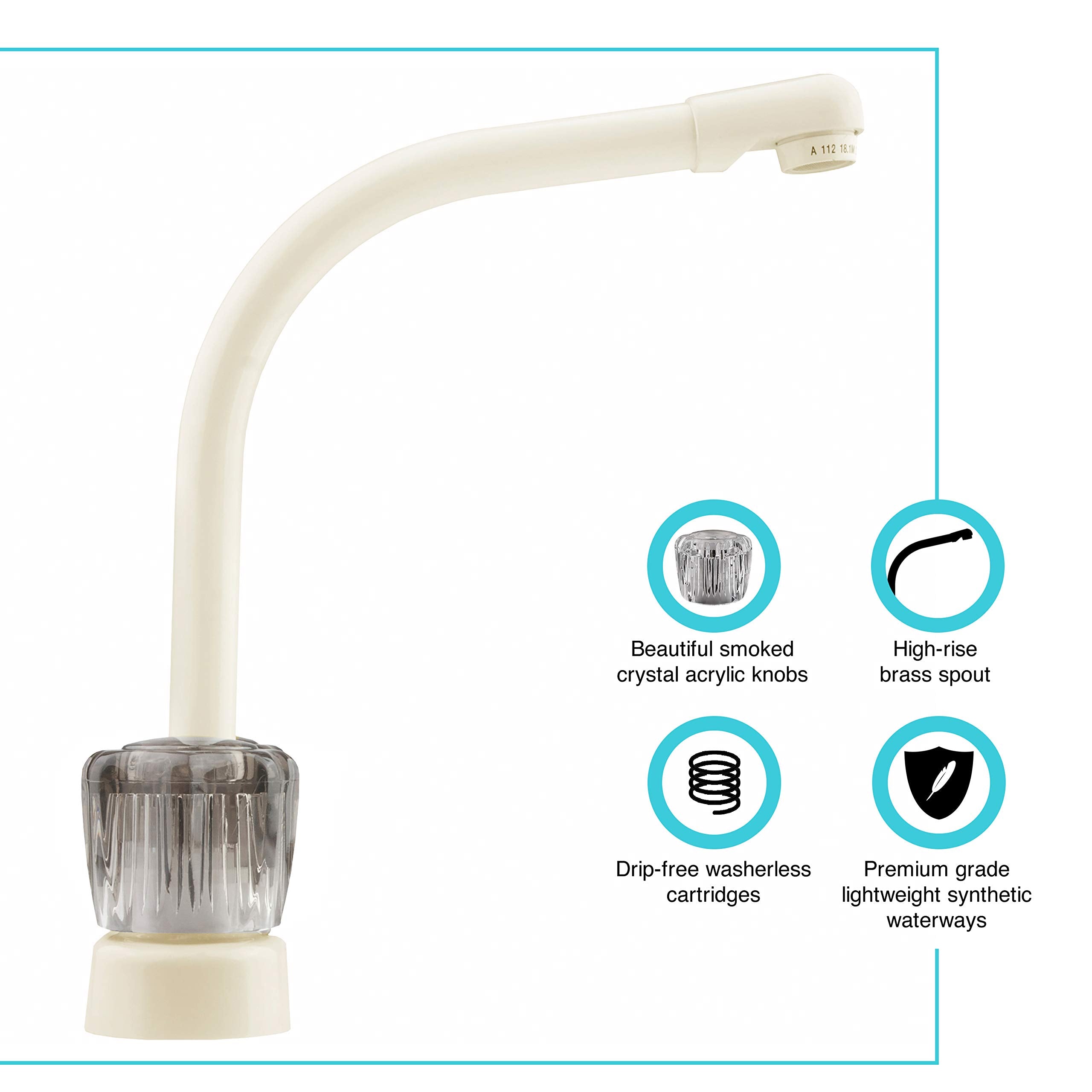 Dura Faucet Hi-Rise DF-PK210S-BQ Kitchen Sink Faucet with Smoked Acrylic Knobs (Bisque Parchment)