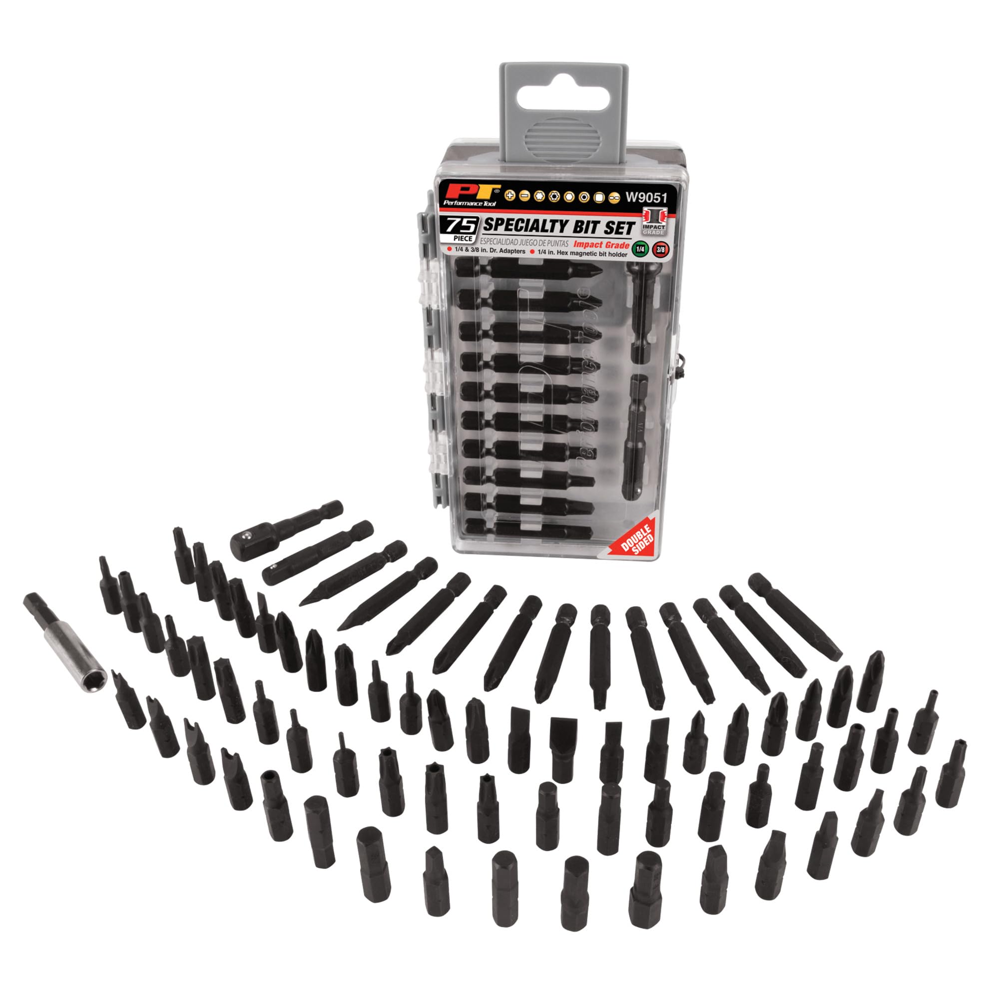 W9051 Performance Tool 75-Piece Specialty Bit Driver Set with Impact Grade S2 Steel and Tamper Resistant Fastener Styles in a Flip Case