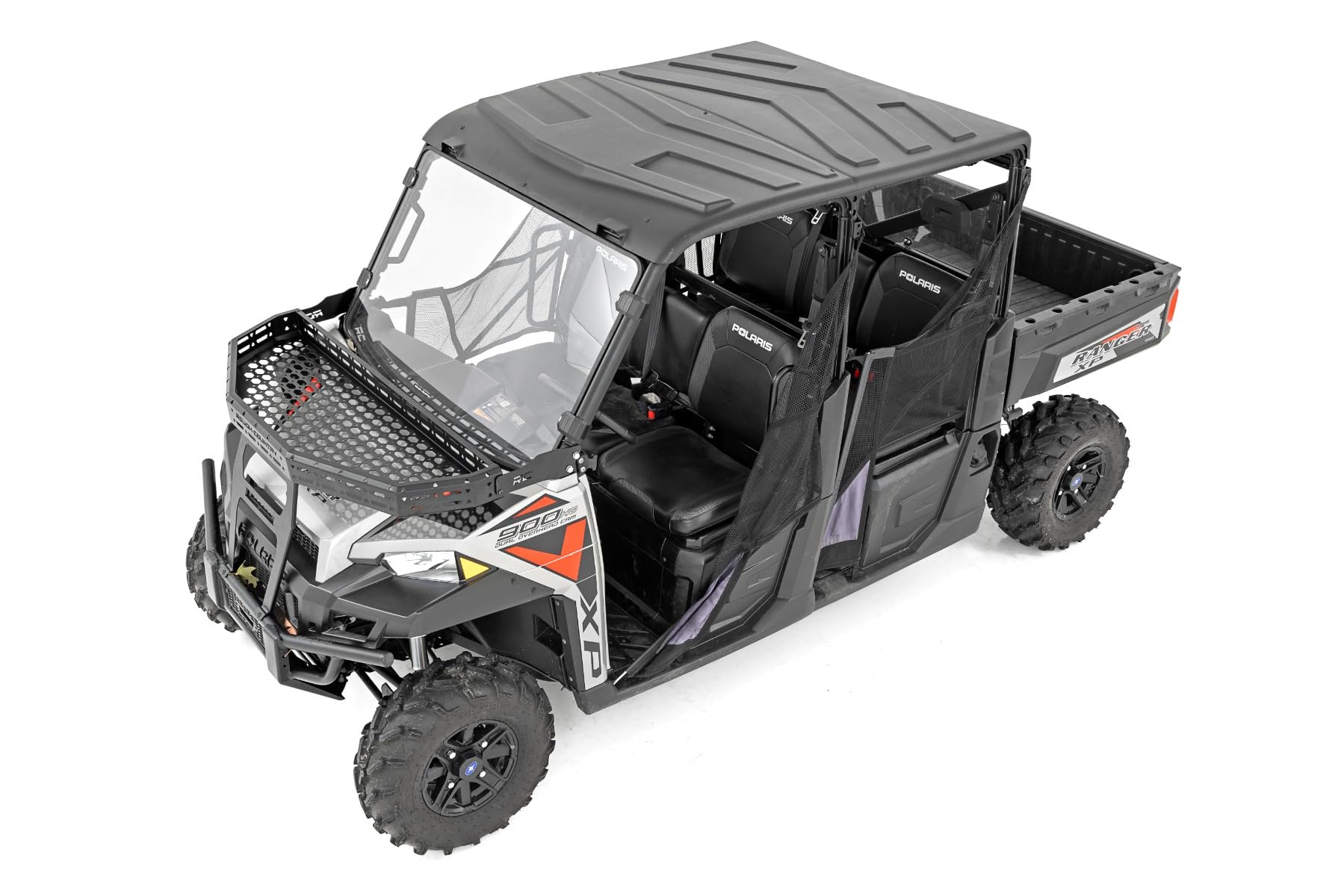 Rough Country Cargo Rack Kit Front for Polaris Ranger XP 900/XP 1000 - Rugged Design with 6" Slimline LED Light Bar & Mesh Tie-Down Panels