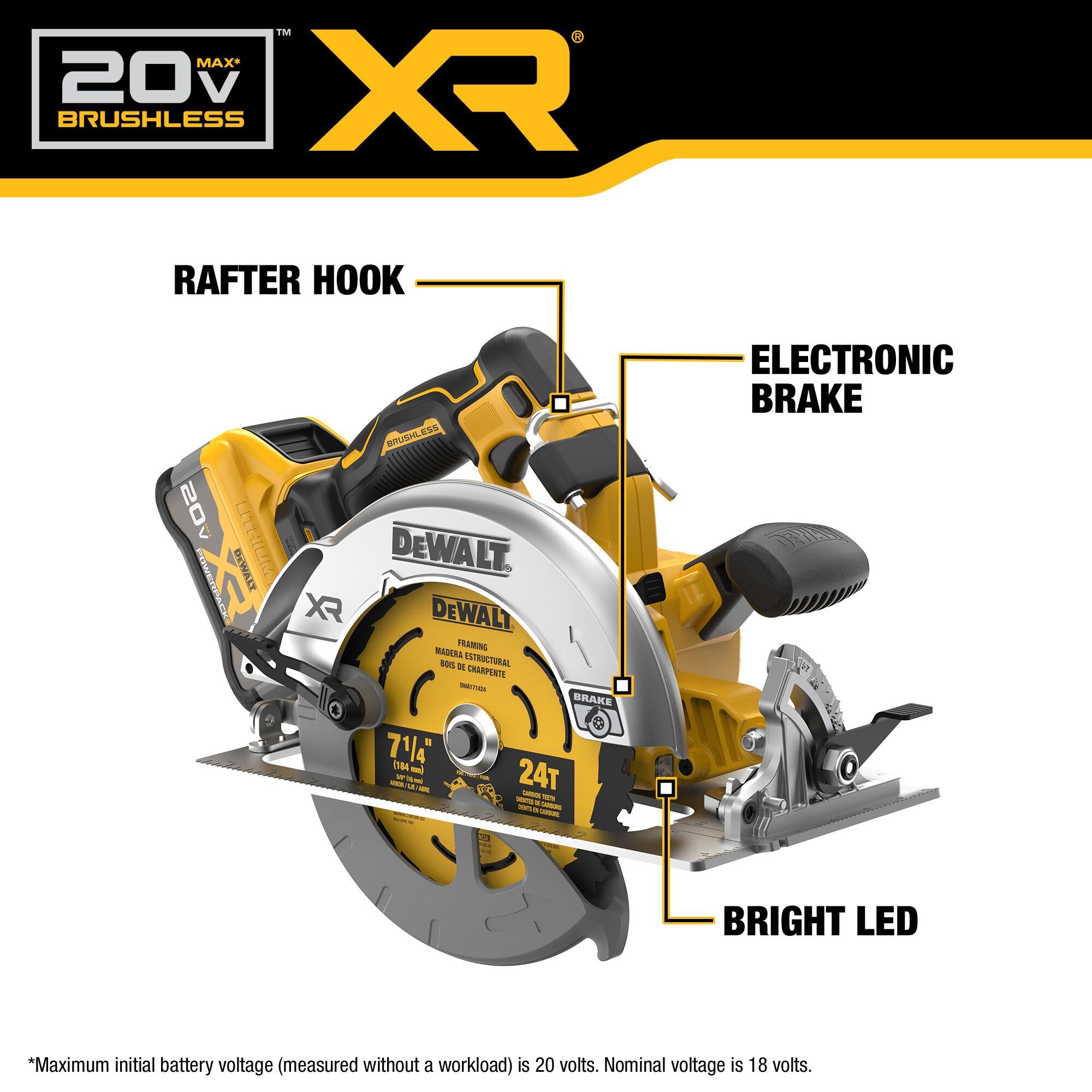 20V MAX DEWALT XR Brushless Cordless 7-1/4 in. Circular Saw Kit with Battery and Charger (DCS590WW1)